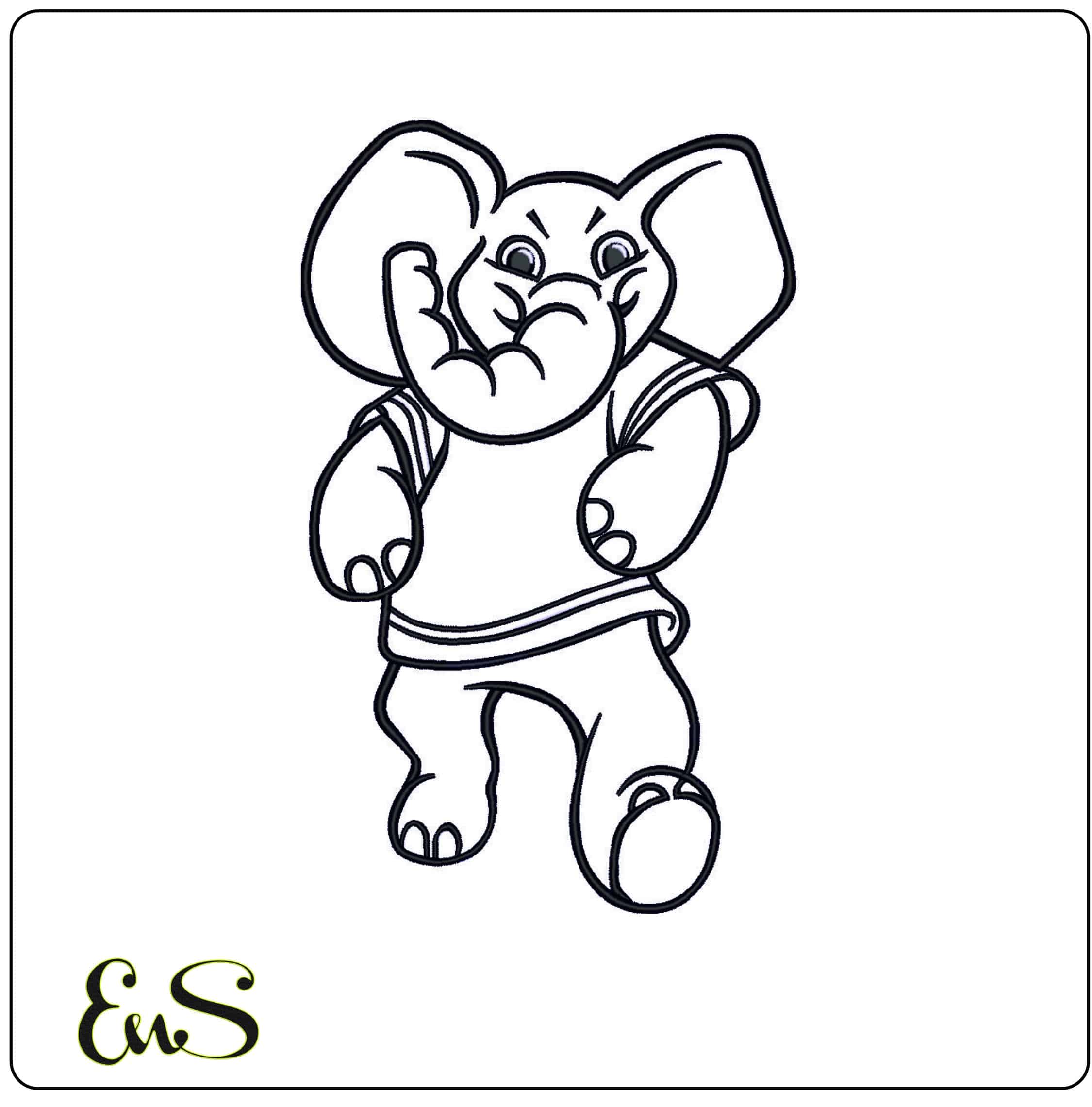 Elephant Mascot Applique Blank- Elegant embroidery design file - instant download