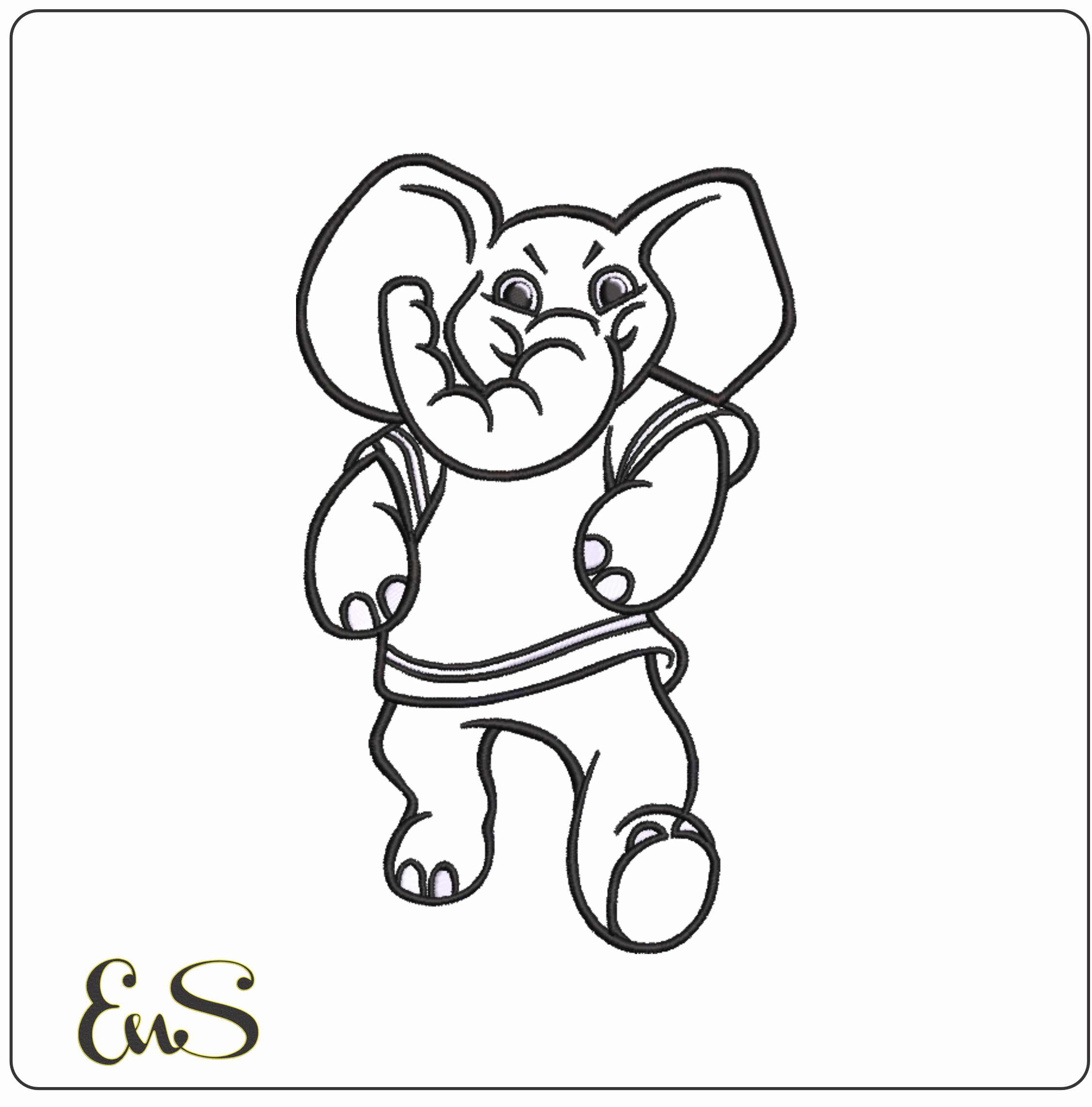 Elephant Mascot Applique Blank- Elegant embroidery design file - instant download