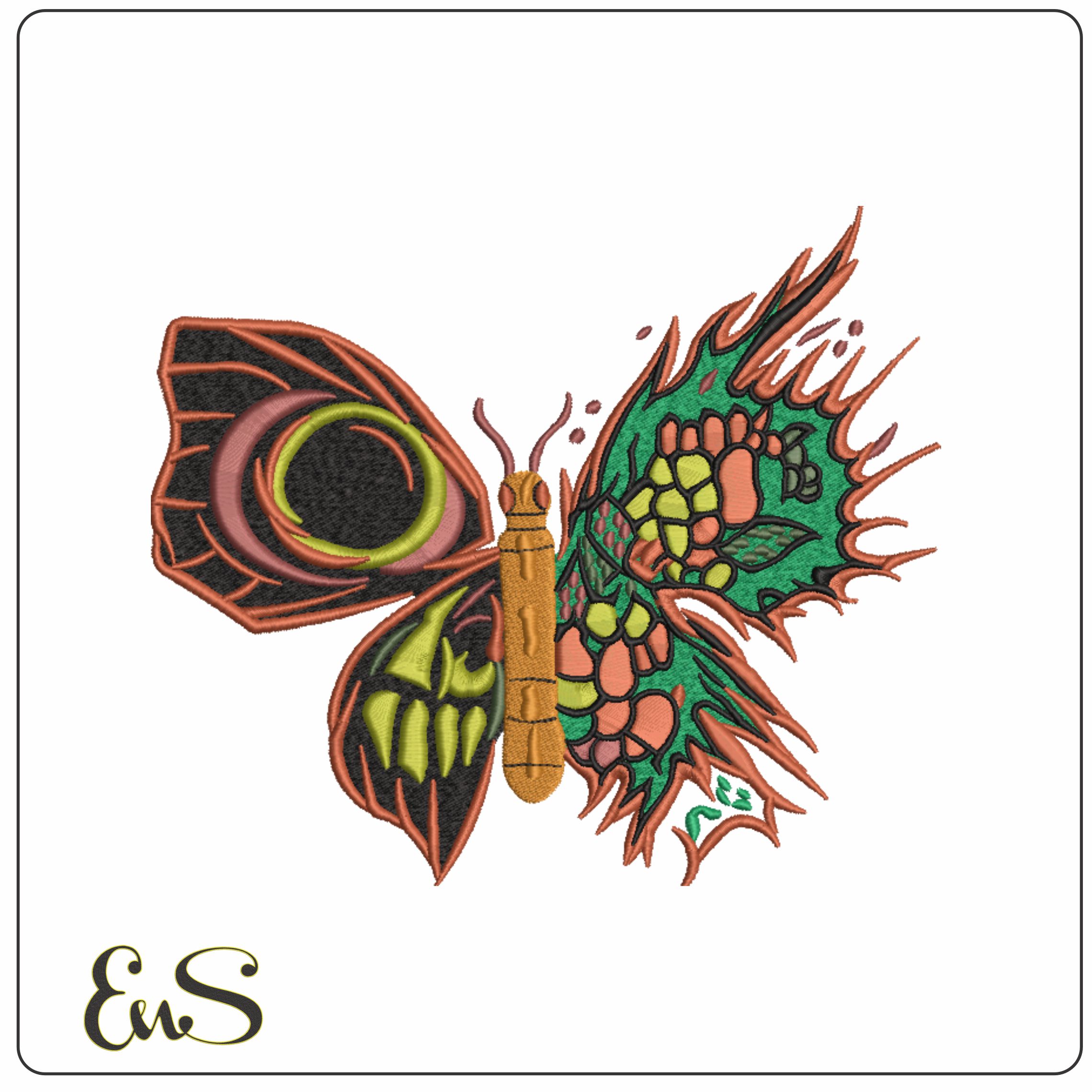 Fire Butterfly- Elegant embroidery design file - instant download