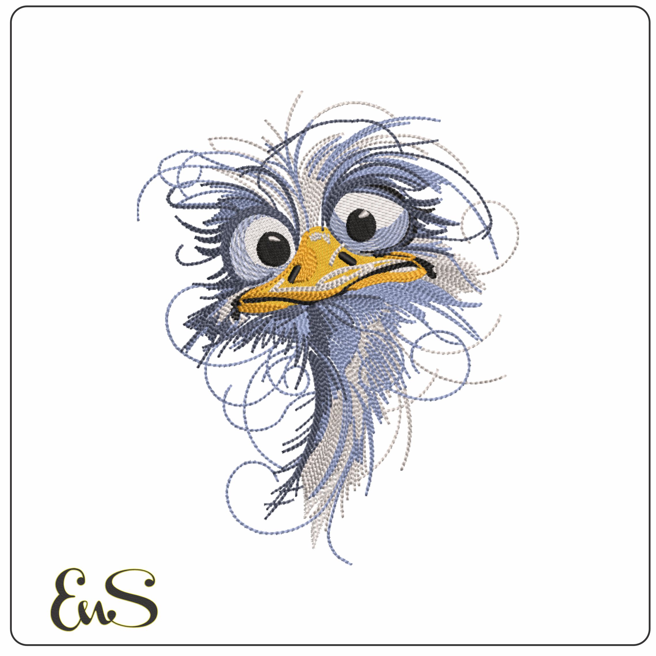 Funny ostrich head- Elegant embroidery design file - instant download