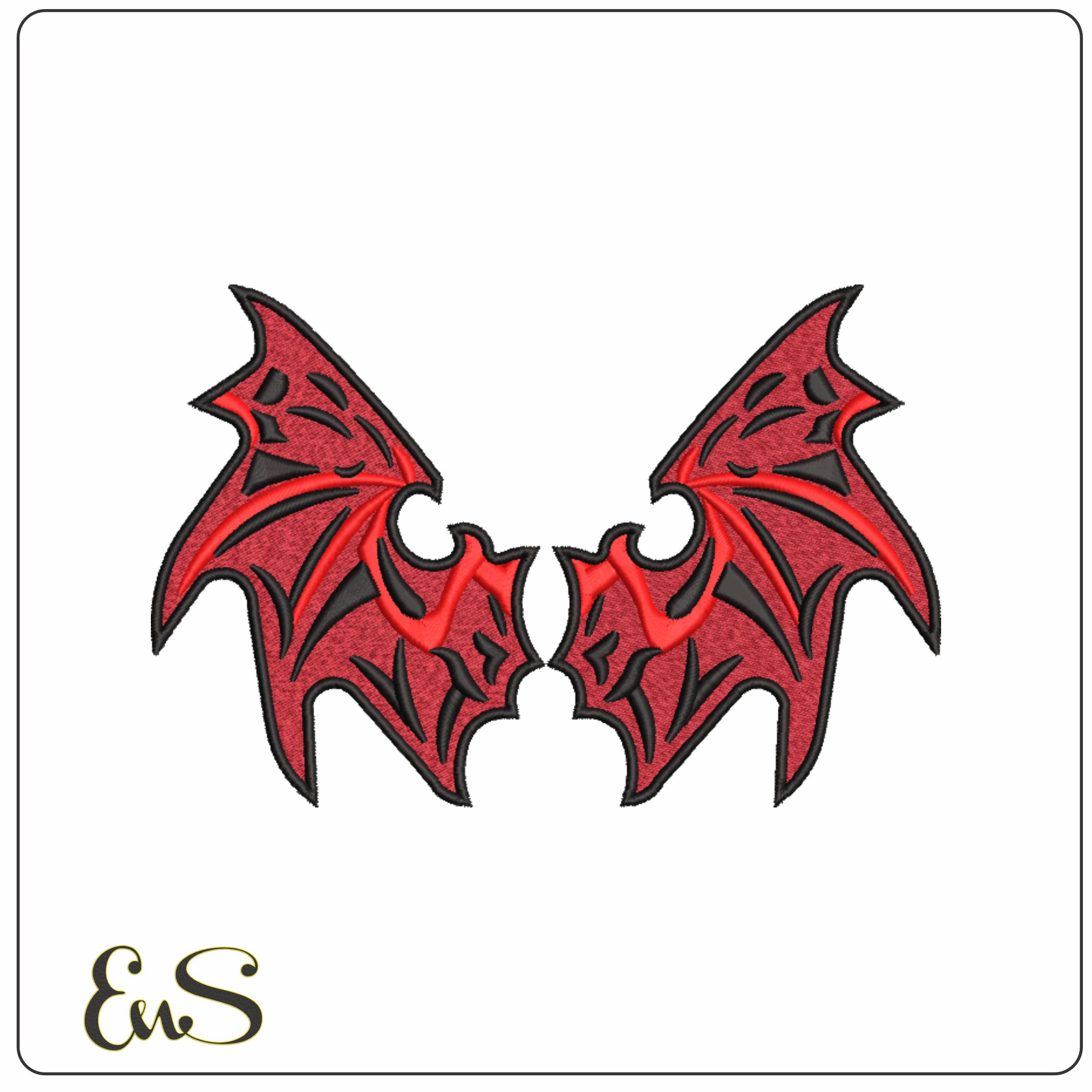 Gothic Demon Red Wings- Elegant embroidery design file - instant download