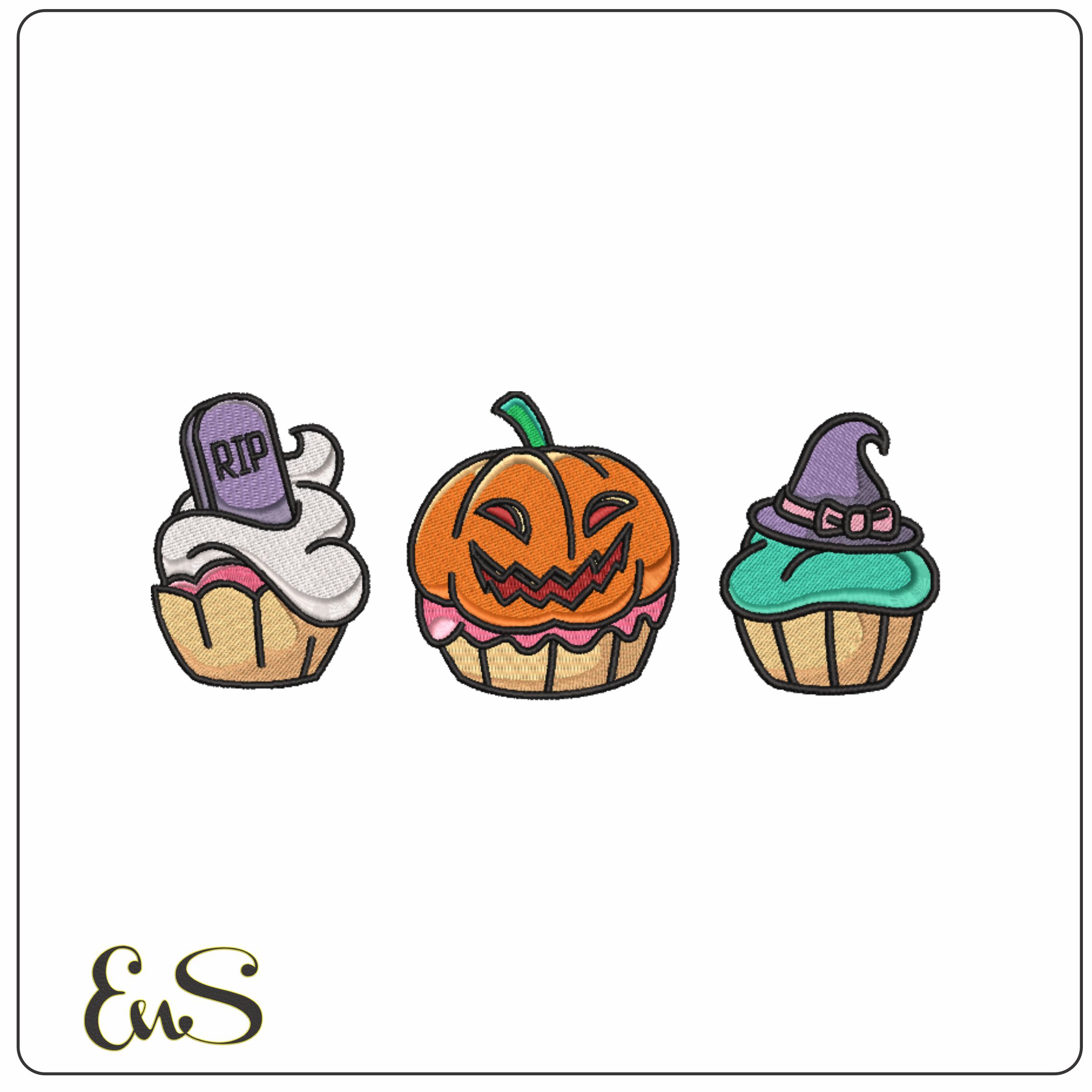 Halloween Cupcakes- Elegant embroidery design file - instant download