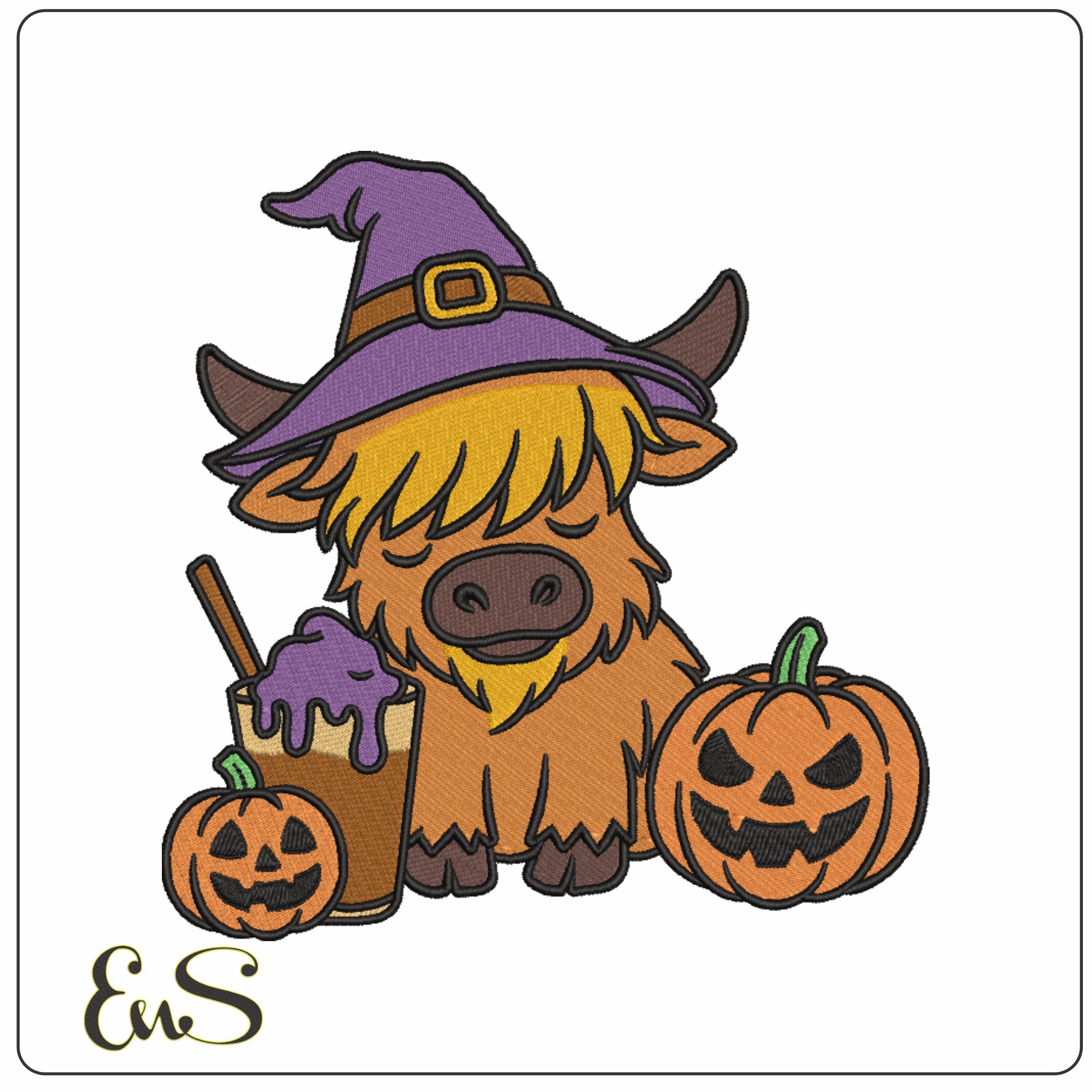 Halloween Highland Cow- Elegant embroidery design file - instant download