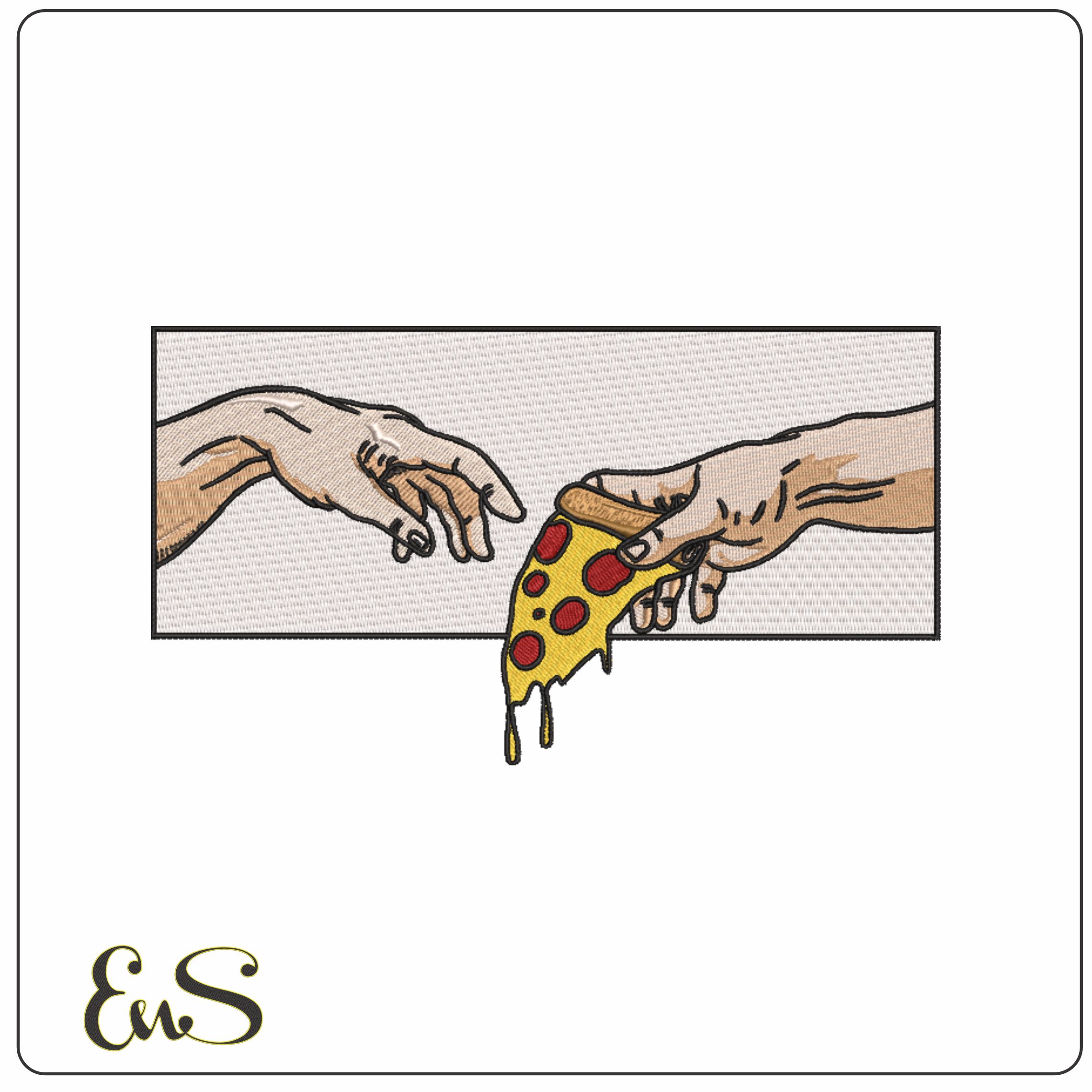 Hands of God Sharing Pizza- Elegant embroidery design file - instant download
