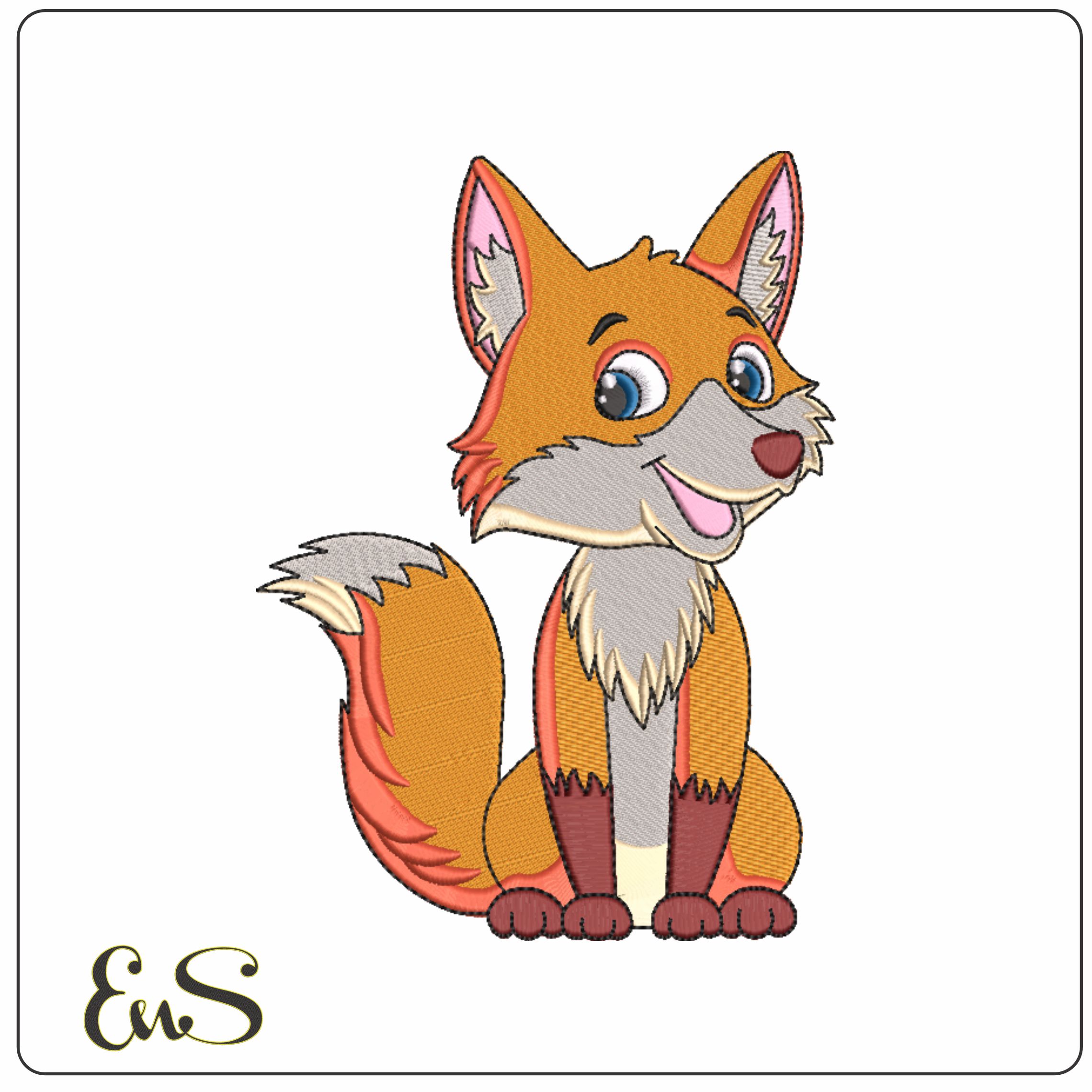 Happy Fox- Elegant embroidery design file - instant download