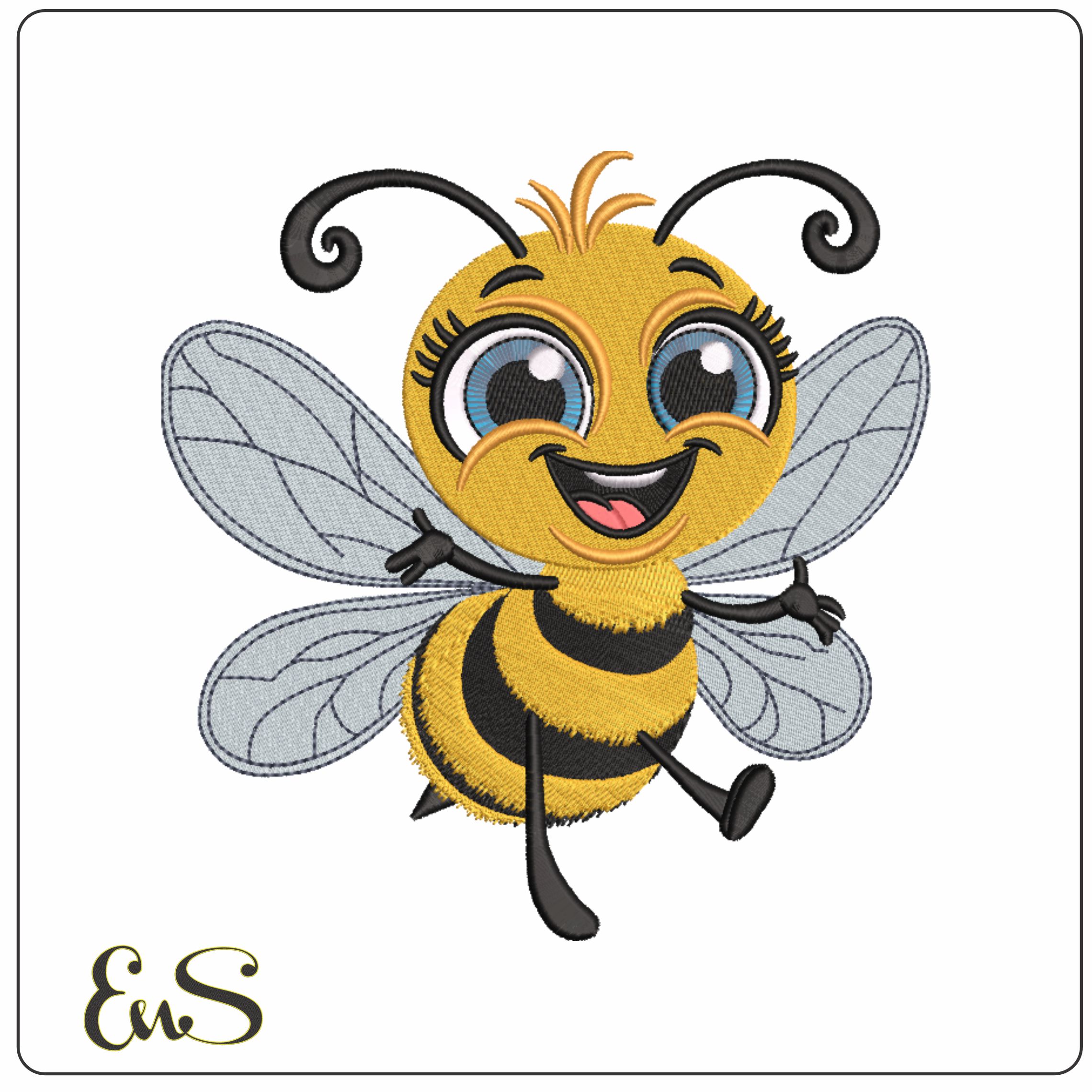 Happy Honey Bee- Elegant embroidery design file - instant download