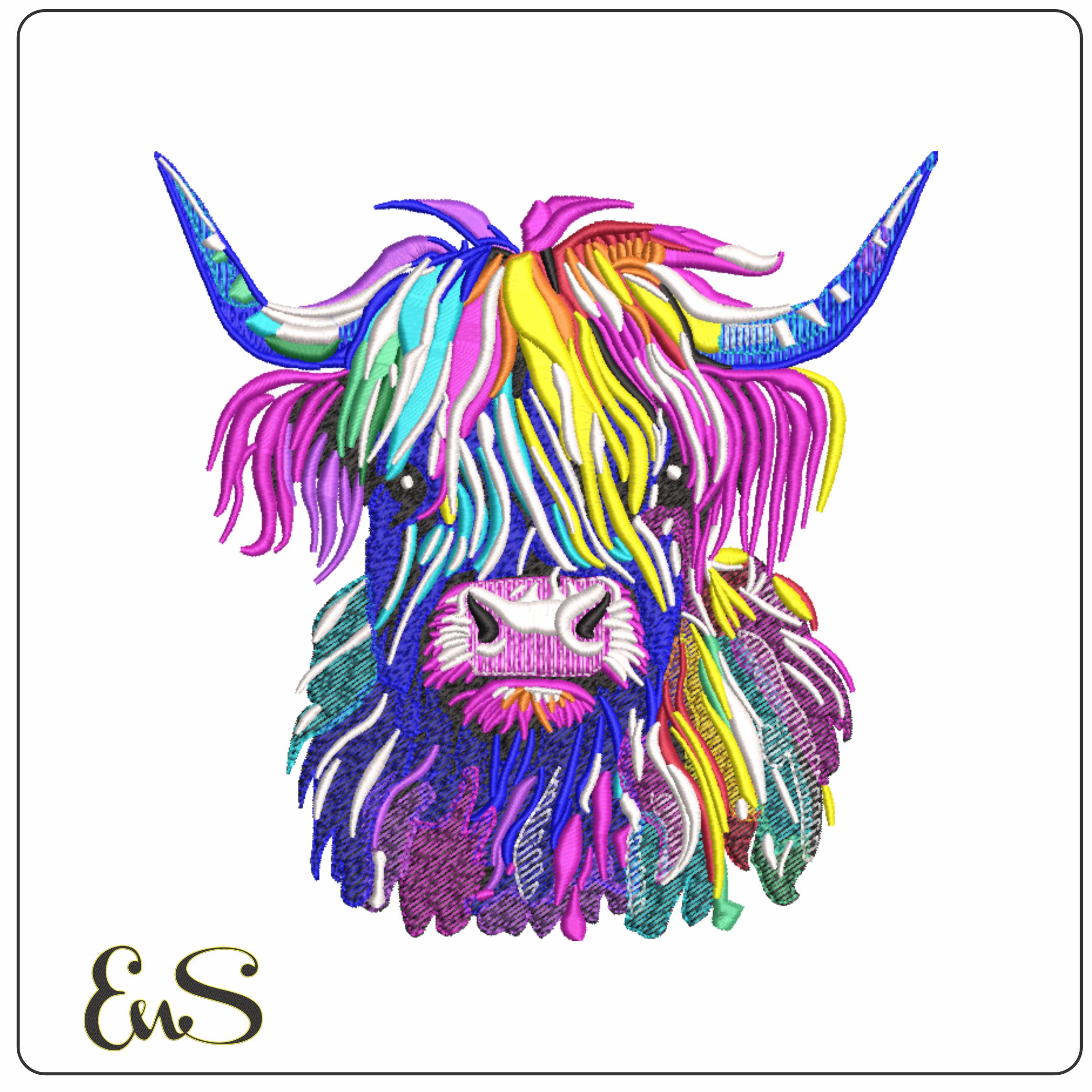 Highland Cow Stylised- Elegant embroidery design file - instant download