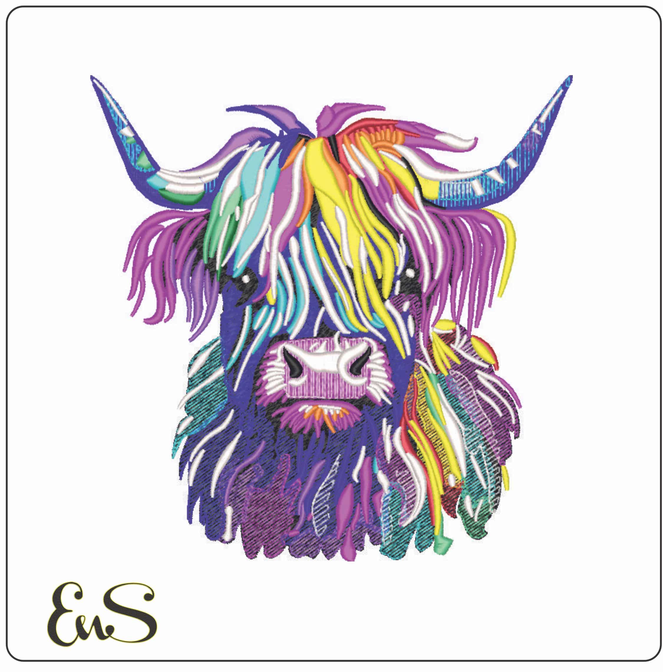 Highland Cow Stylised- Elegant embroidery design file - instant download