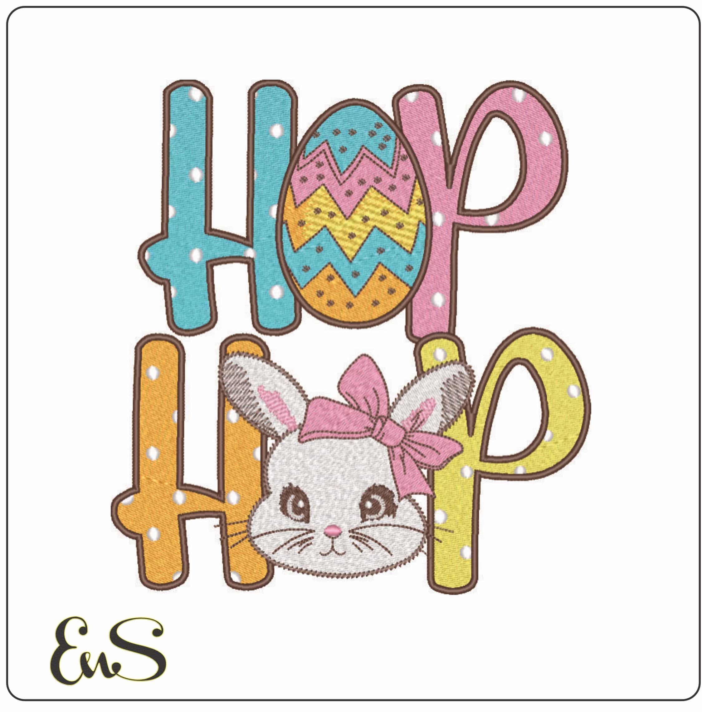 Hop Hop Easter Egg and Bunny- Elegant embroidery design file - instant download