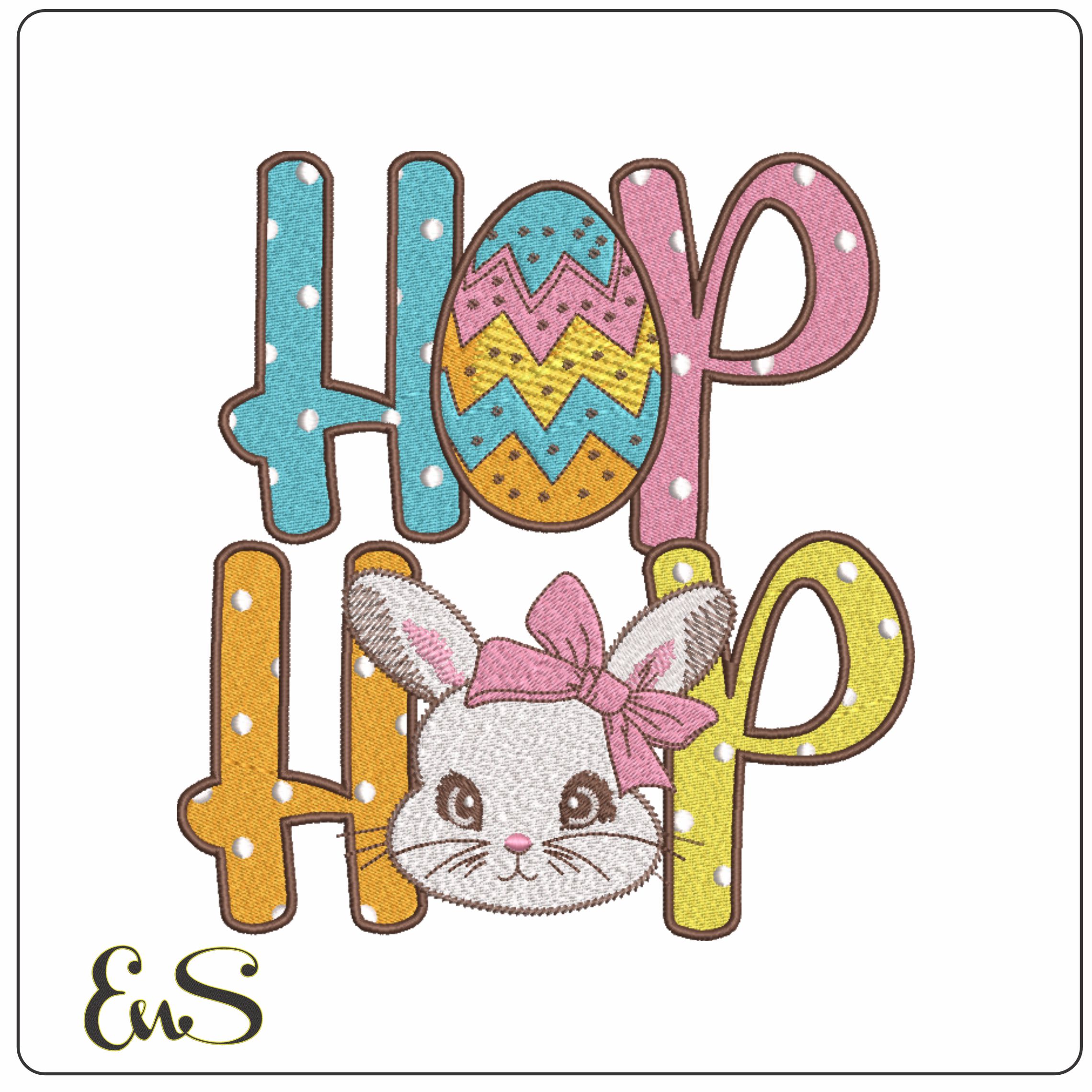 Hop Hop Easter Egg and Bunny- Elegant embroidery design file - instant download