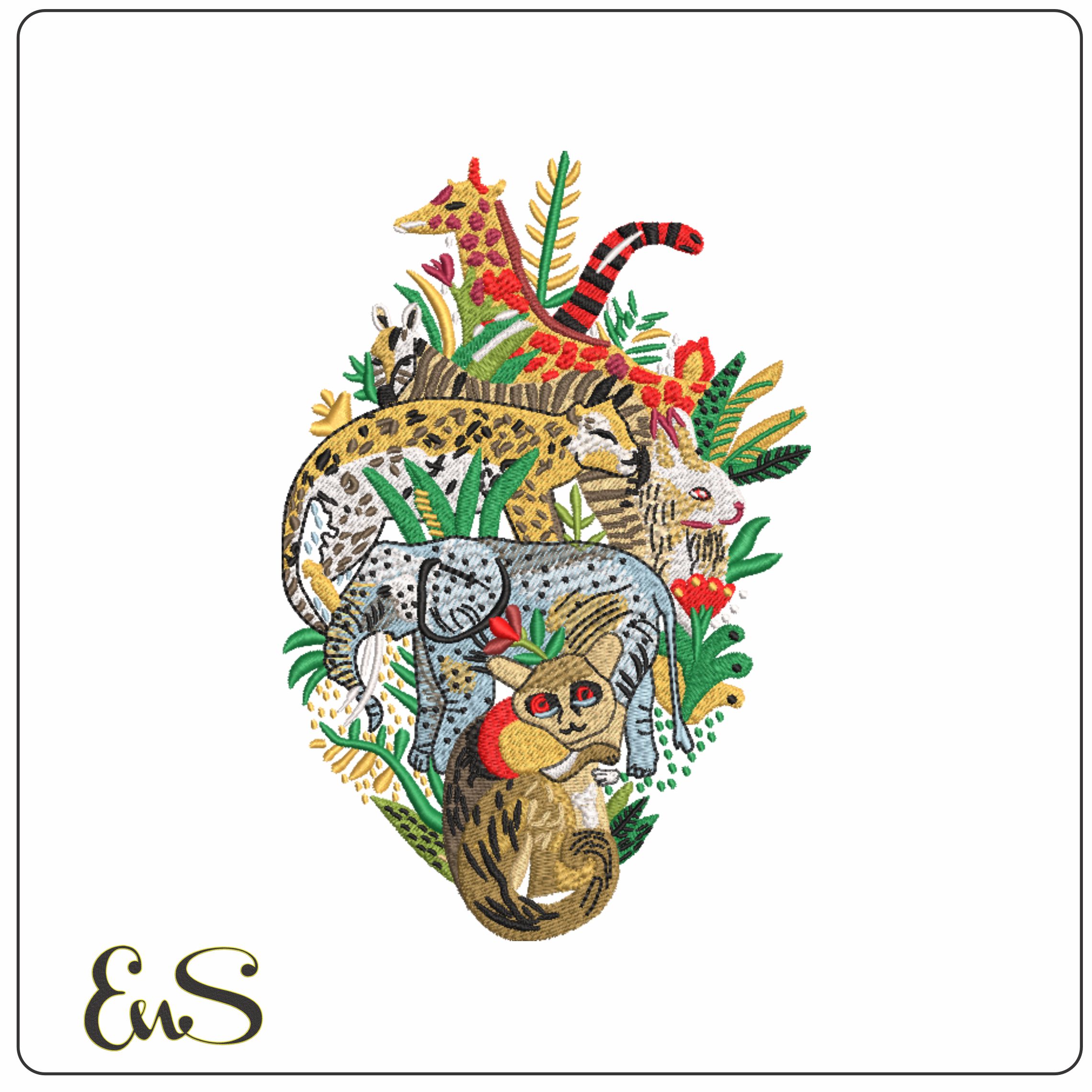 Jungle Scene Elephant snake- Elegant embroidery design file - instant download