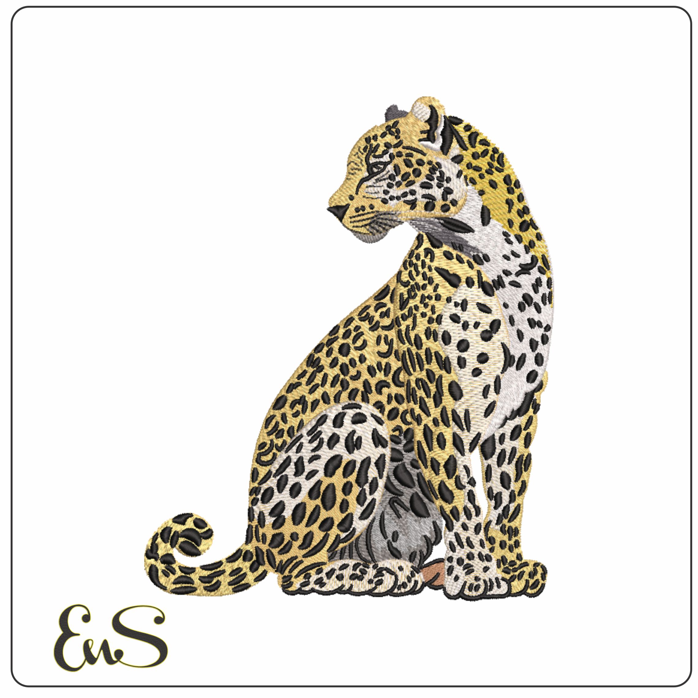 Leopard Sitting- Elegant embroidery design file - instant download