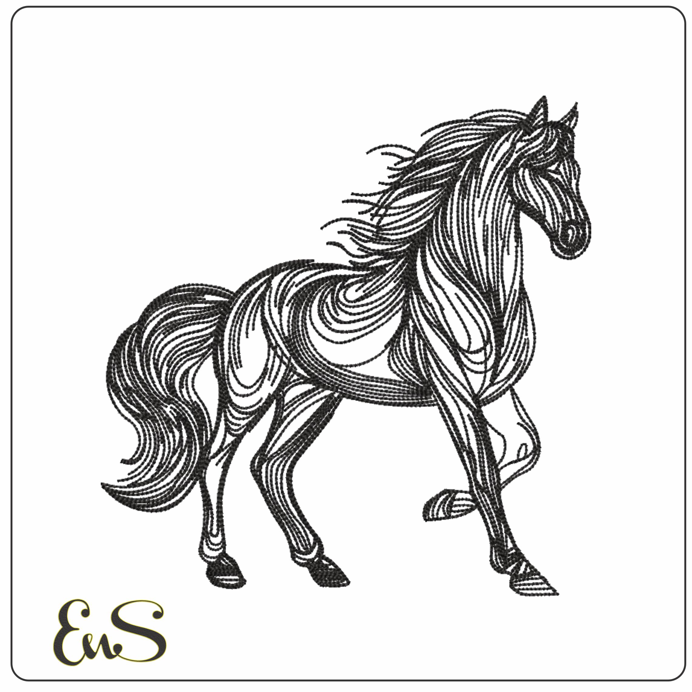Line Art Black Horse- Elegant embroidery design file - instant download