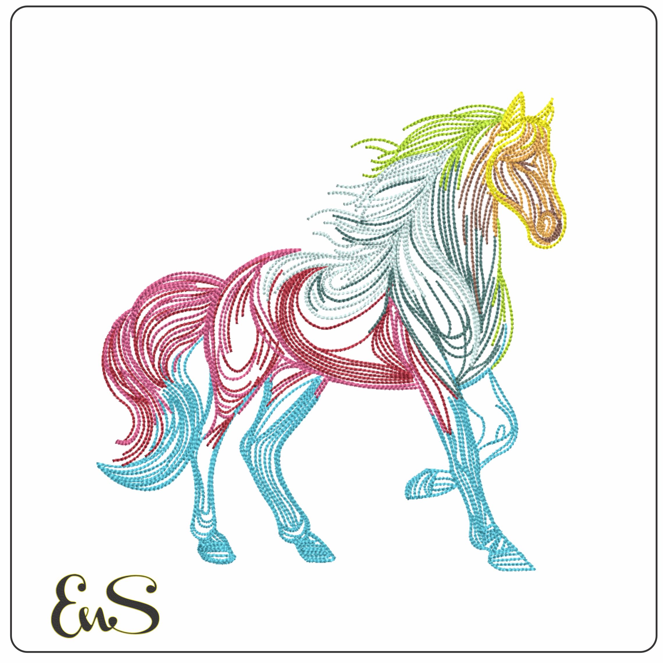 Line Art Color Horse- Elegant embroidery design file - instant download