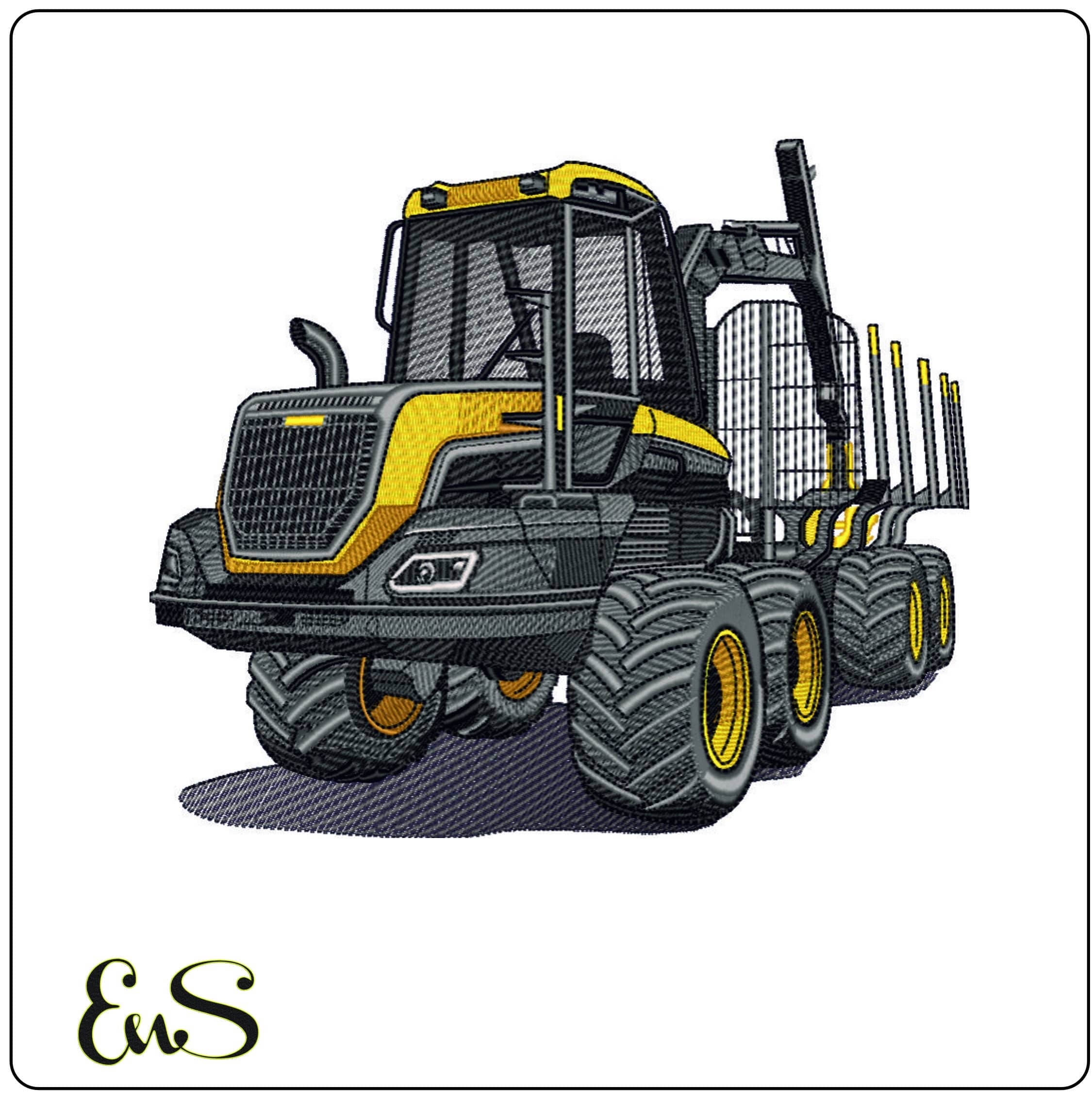 Log Hauler Tractor- Elegant embroidery design file - instant download