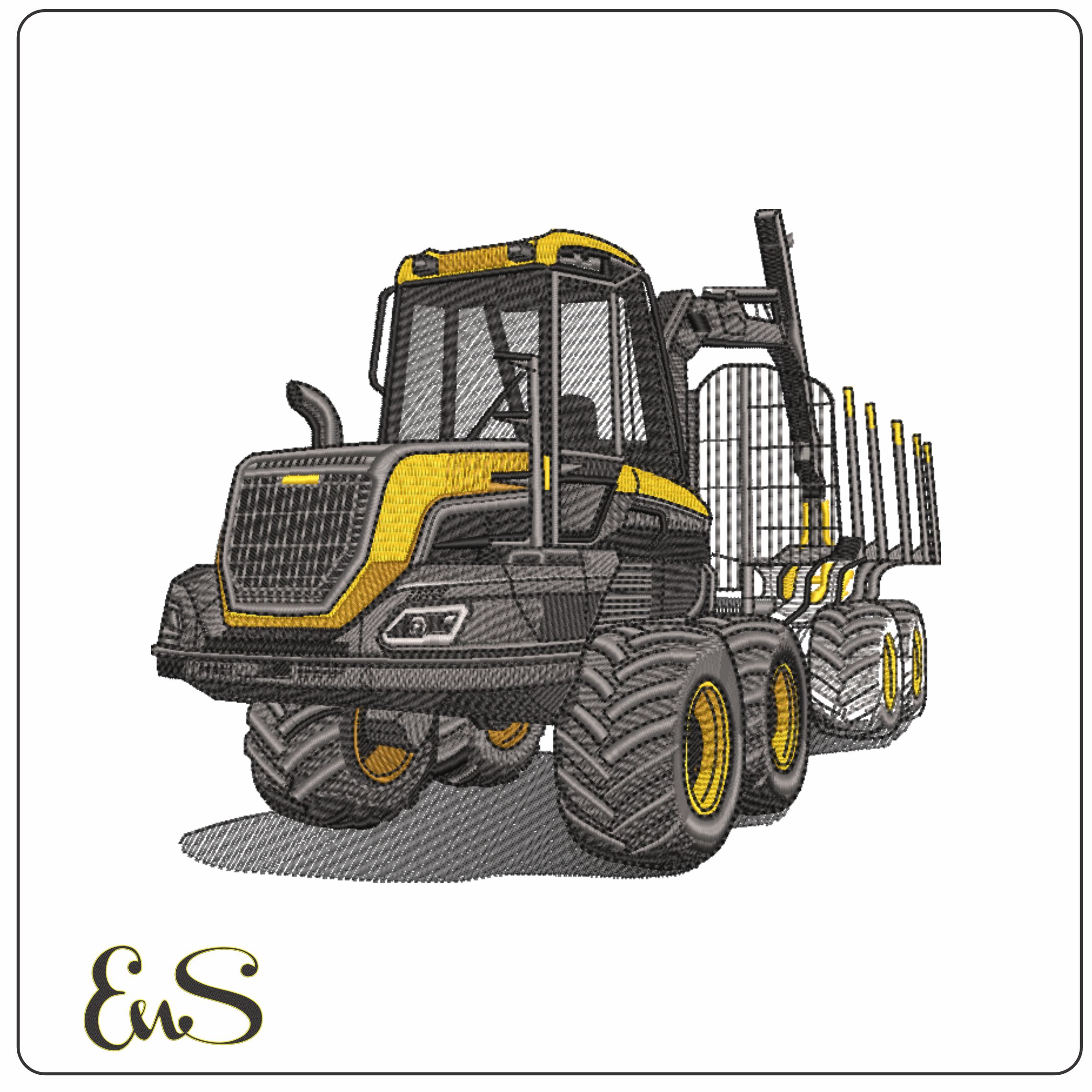 Log Hauler Tractor- Elegant embroidery design file - instant download