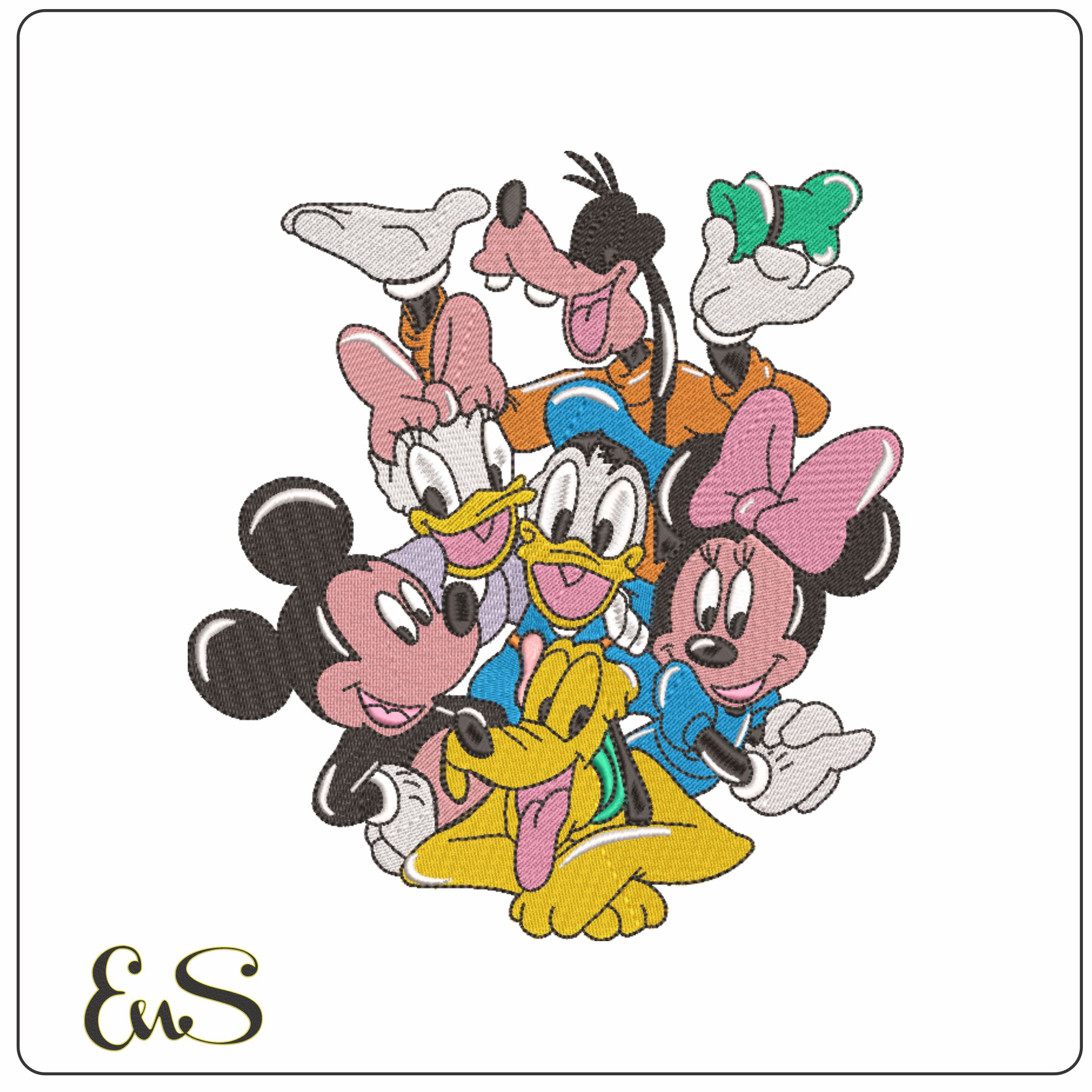 Mickey Mouse Donald Pluto Goofy- Elegant embroidery design file - instant download