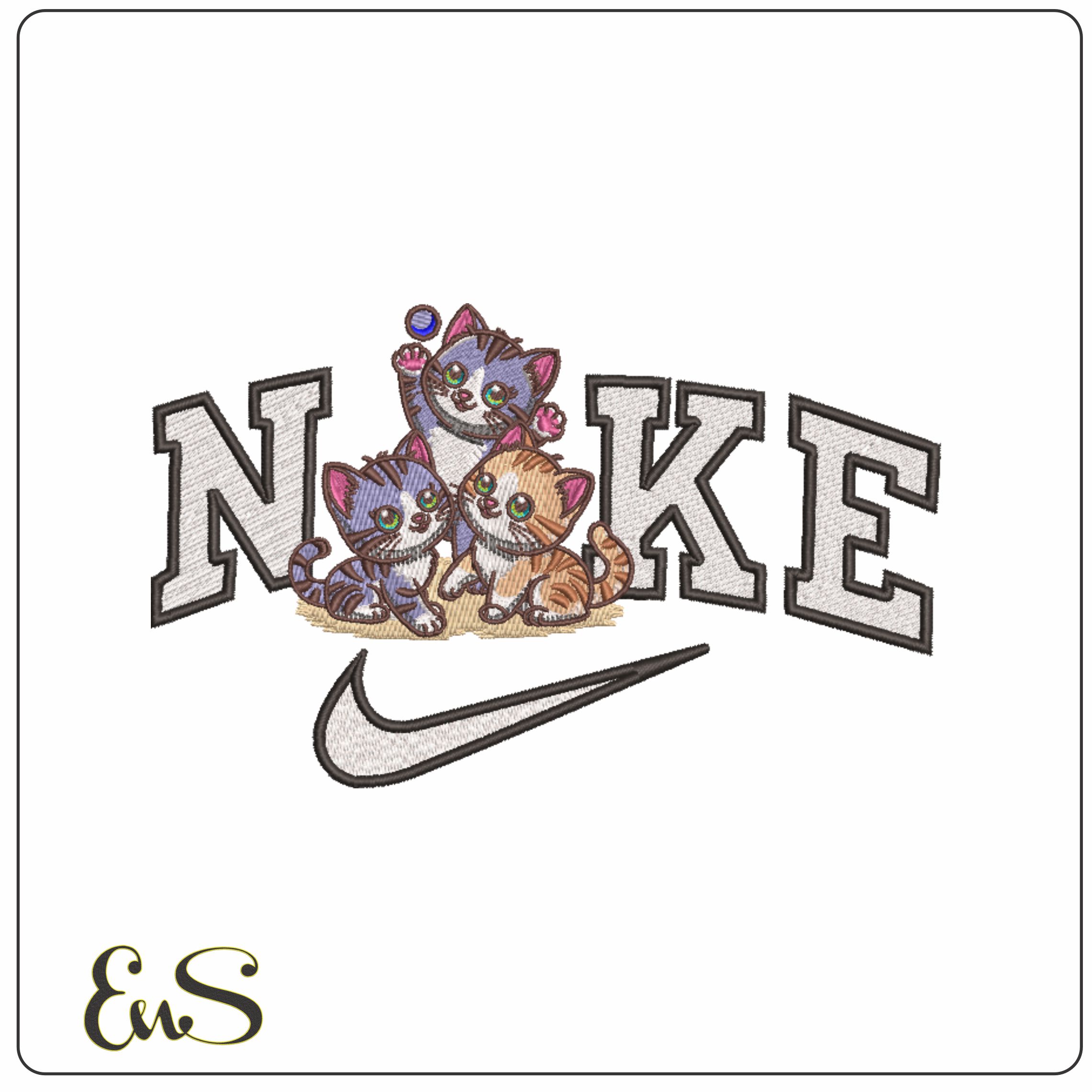 Nike 3 Kittens playing with Ball- Elegant embroidery design file - instant download