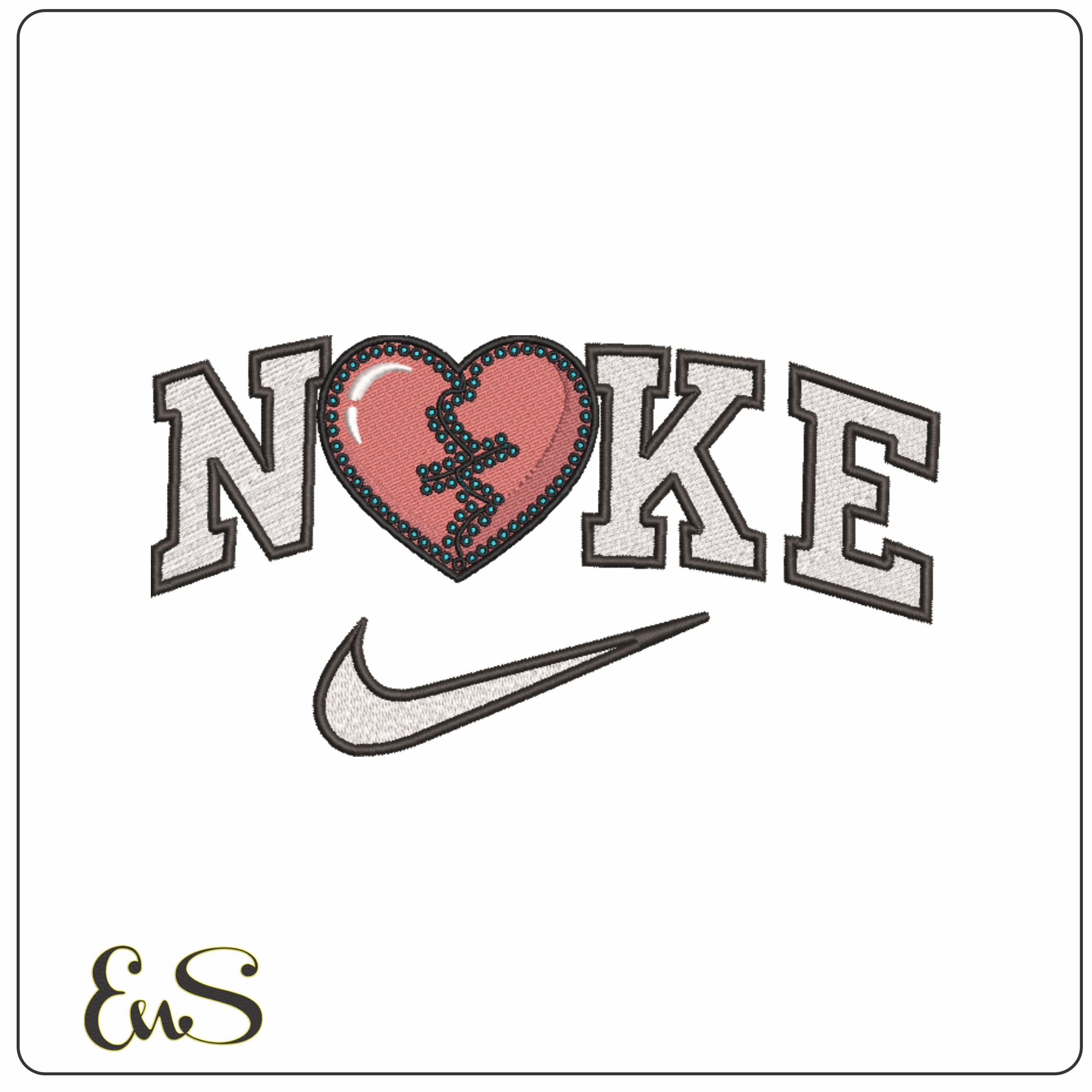 Nike Broken Heart Repaired- Elegant embroidery design file - instant download