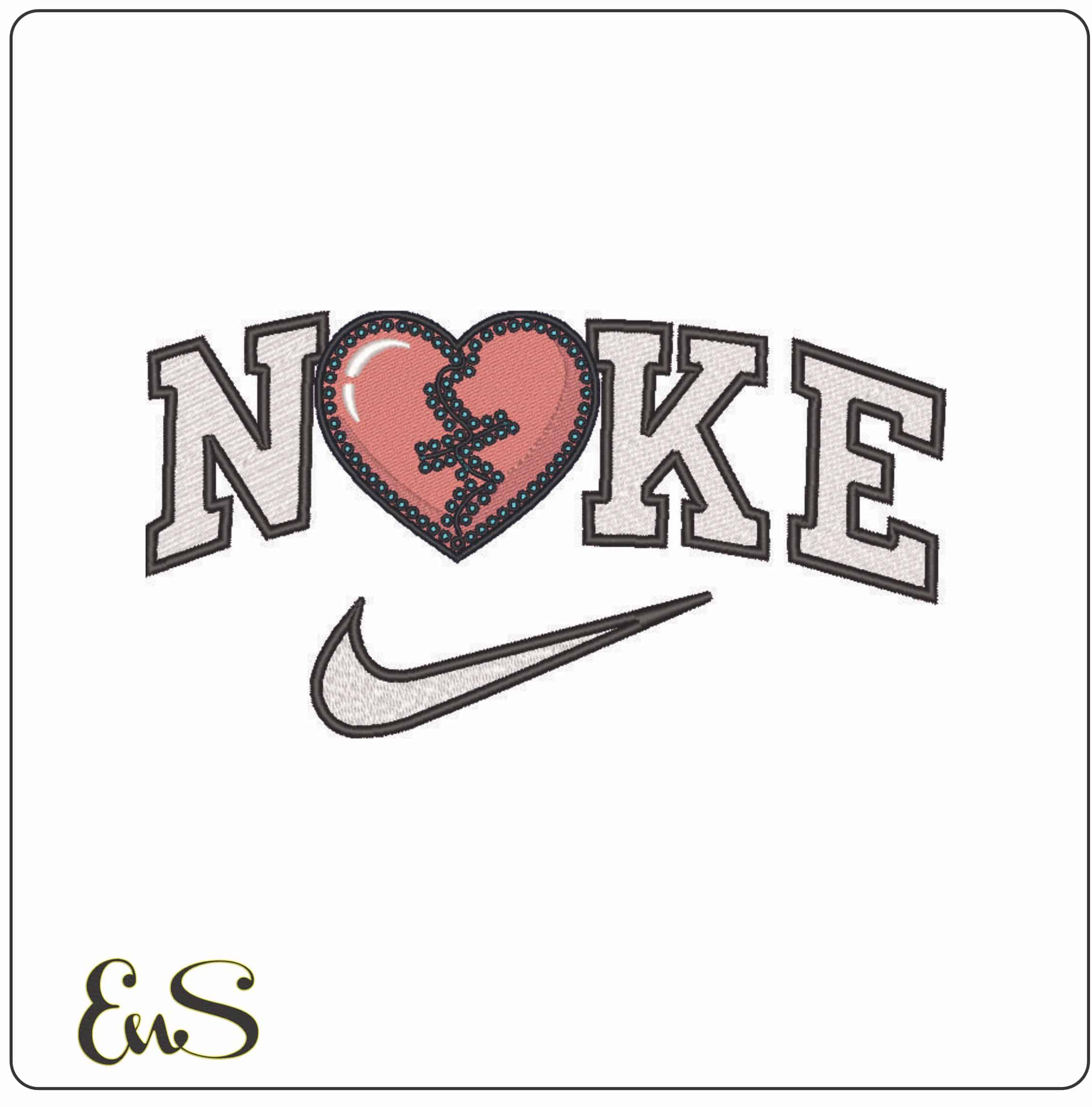 Nike Broken Heart Repaired- Elegant embroidery design file - instant download