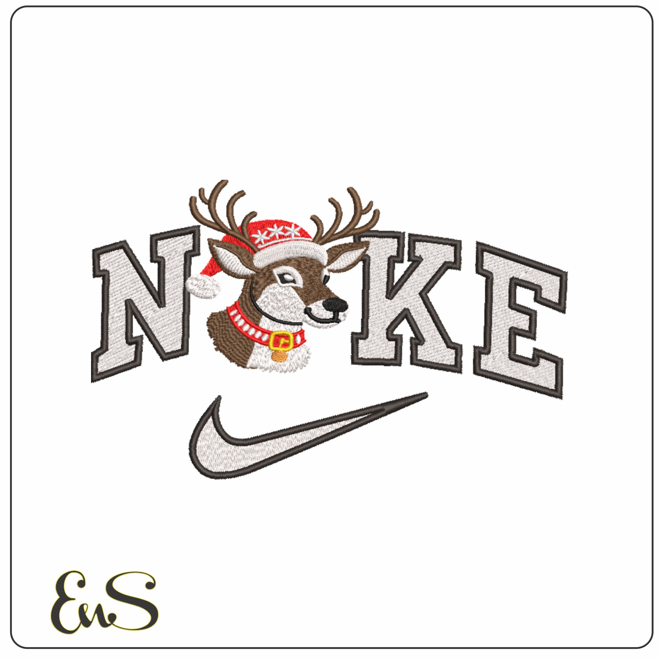 Nike Christmas Reindeer head- Elegant embroidery design file - instant download