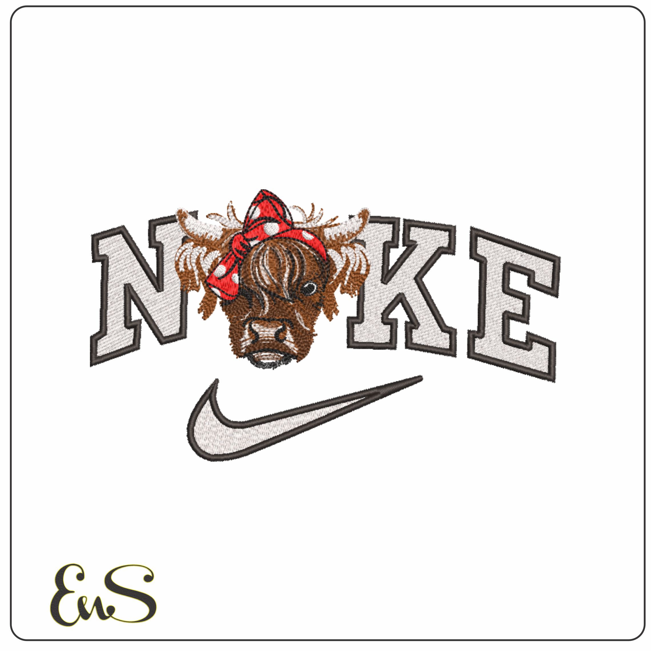 Nike Cow Face with Red Bow- Elegant embroidery design file - instant download