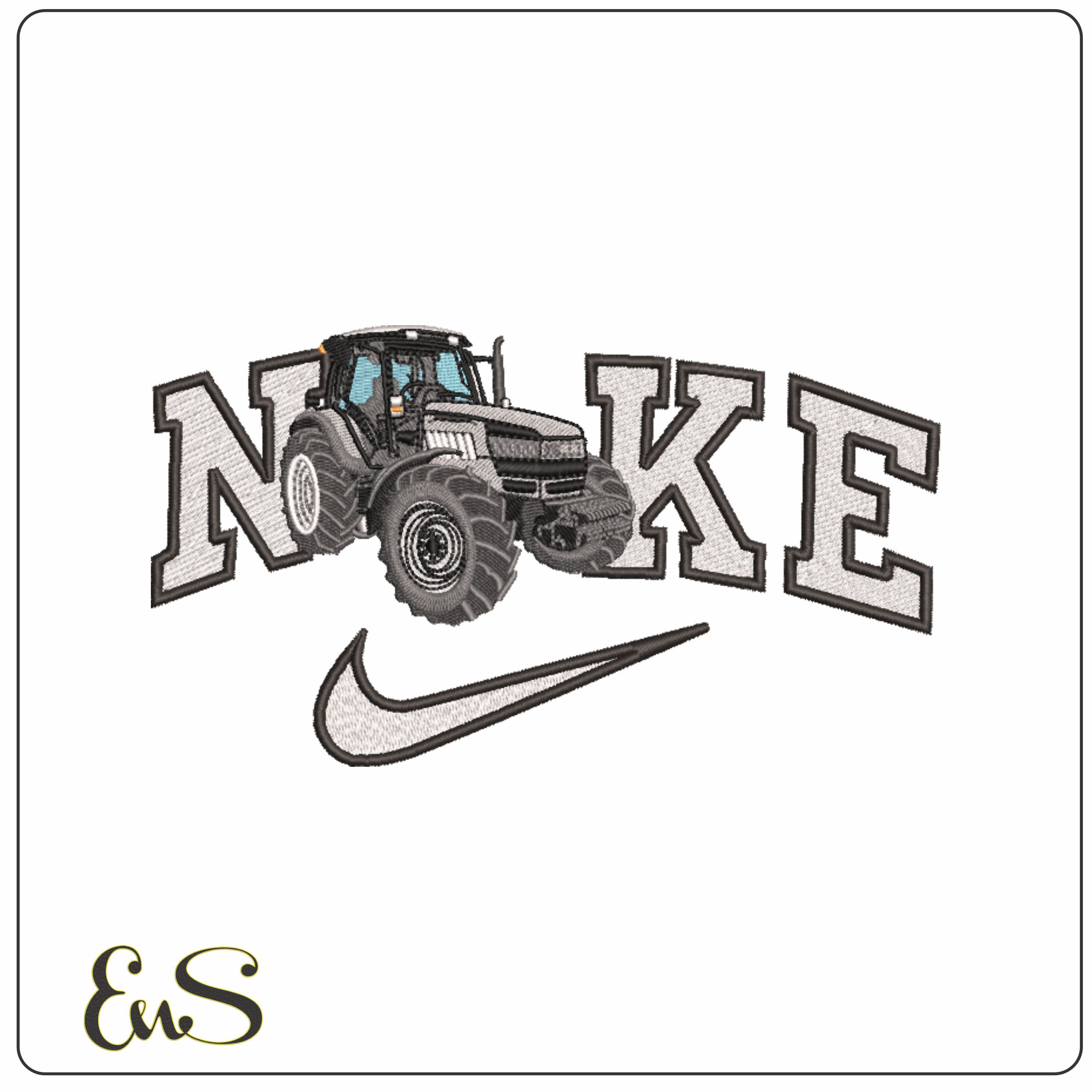 Nike Grey Tractor- Elegant embroidery design file - instant download