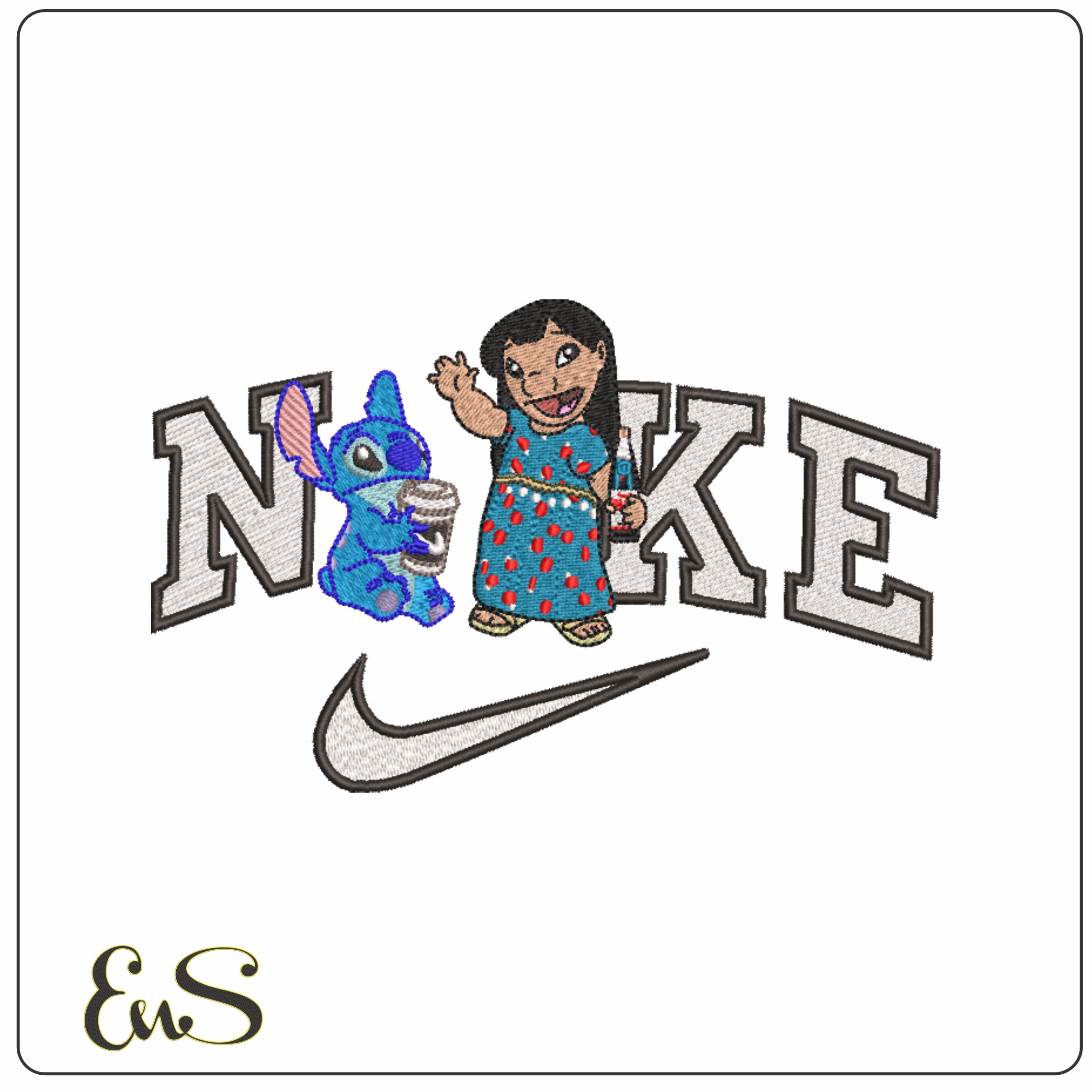 Nike Lilo and Stitch with drinks - Disney- Elegant embroidery design file - instant download