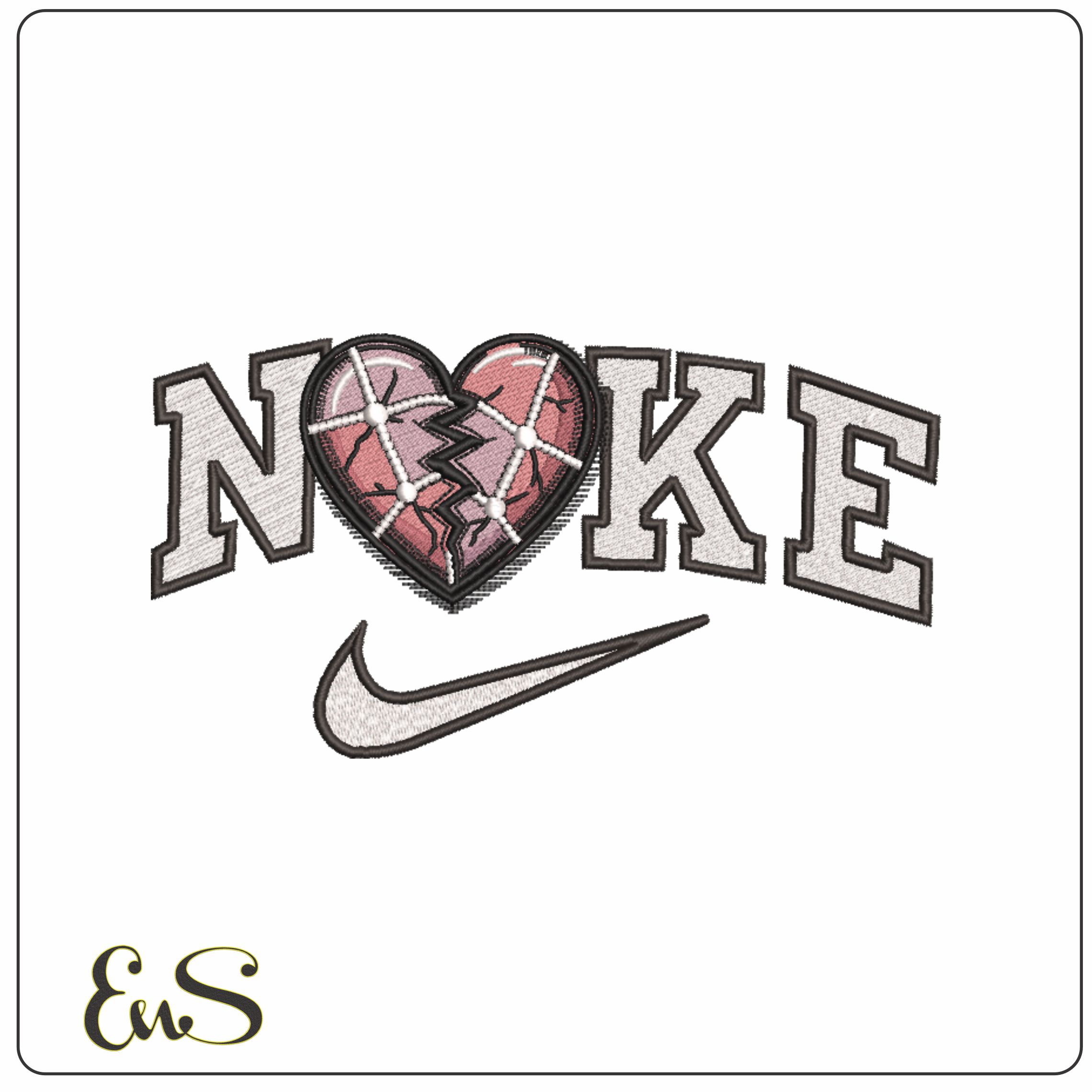 Nike Mended Heart- Elegant embroidery design file - instant download