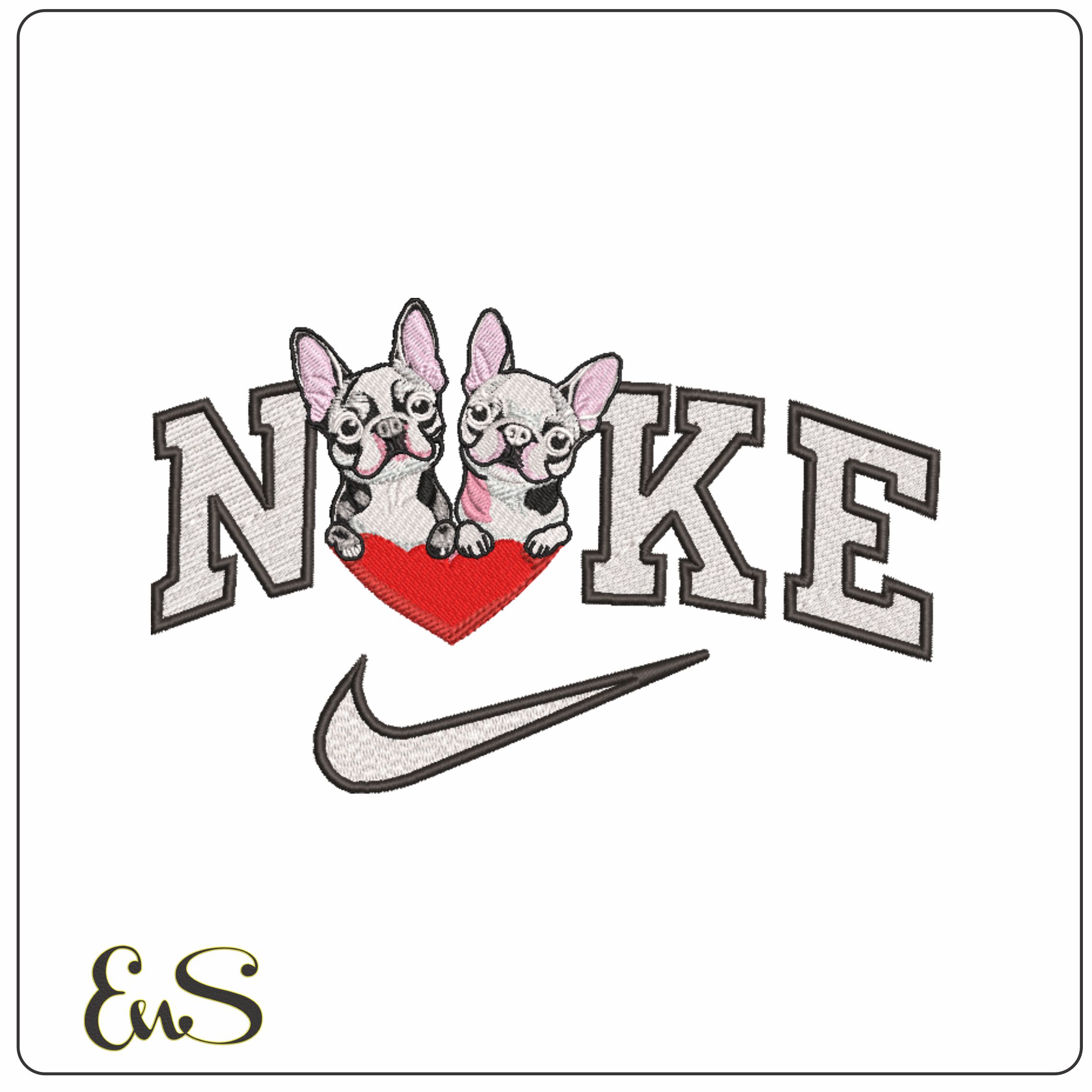 Nike Pug Puppy Love- Elegant embroidery design file - instant download