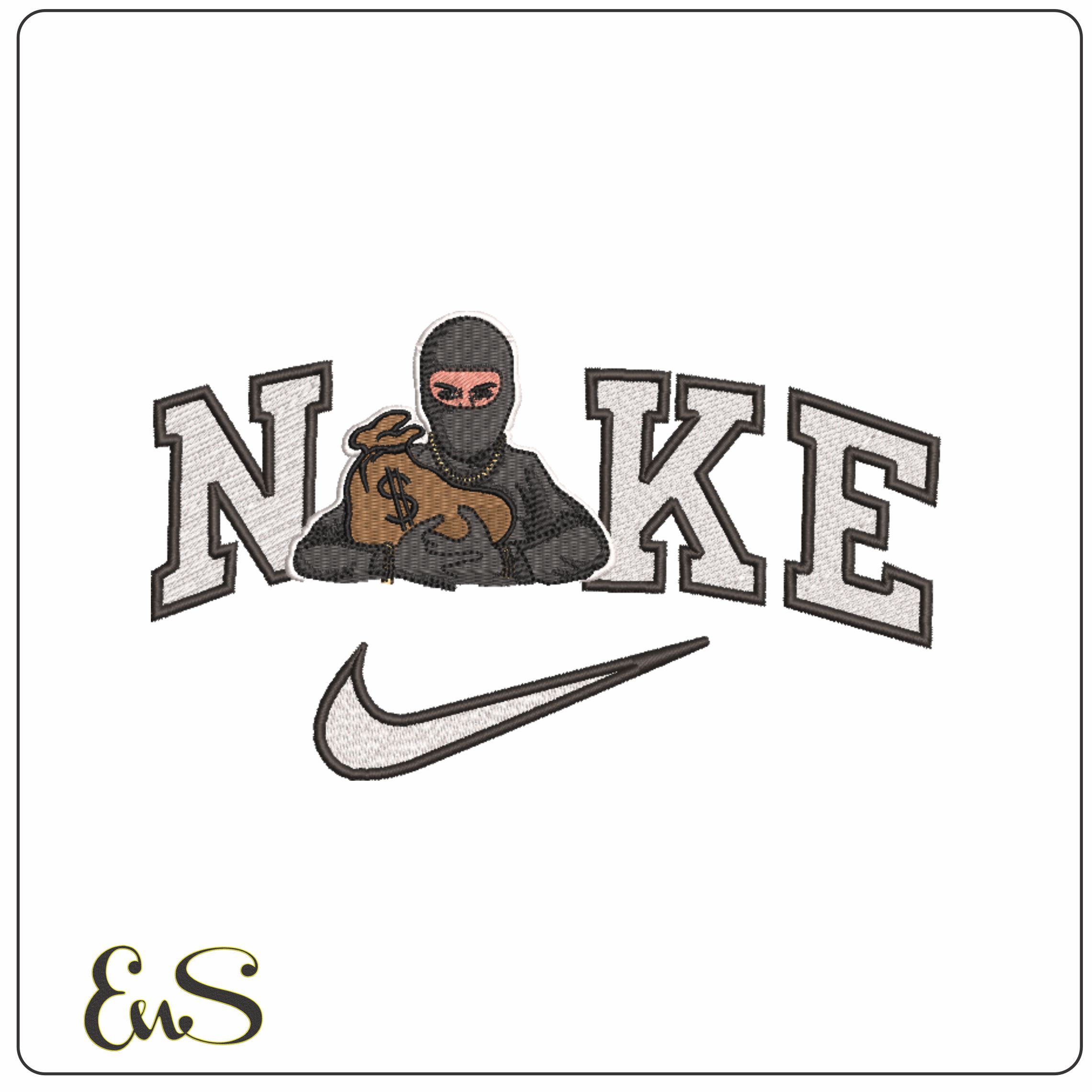 Nike Robber holding the Money Bag- Elegant embroidery design file - instant download