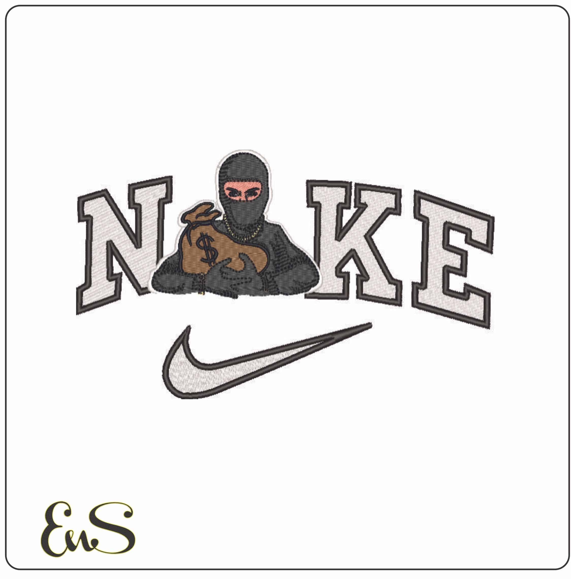 Nike Robber holding the Money Bag- Elegant embroidery design file - instant download
