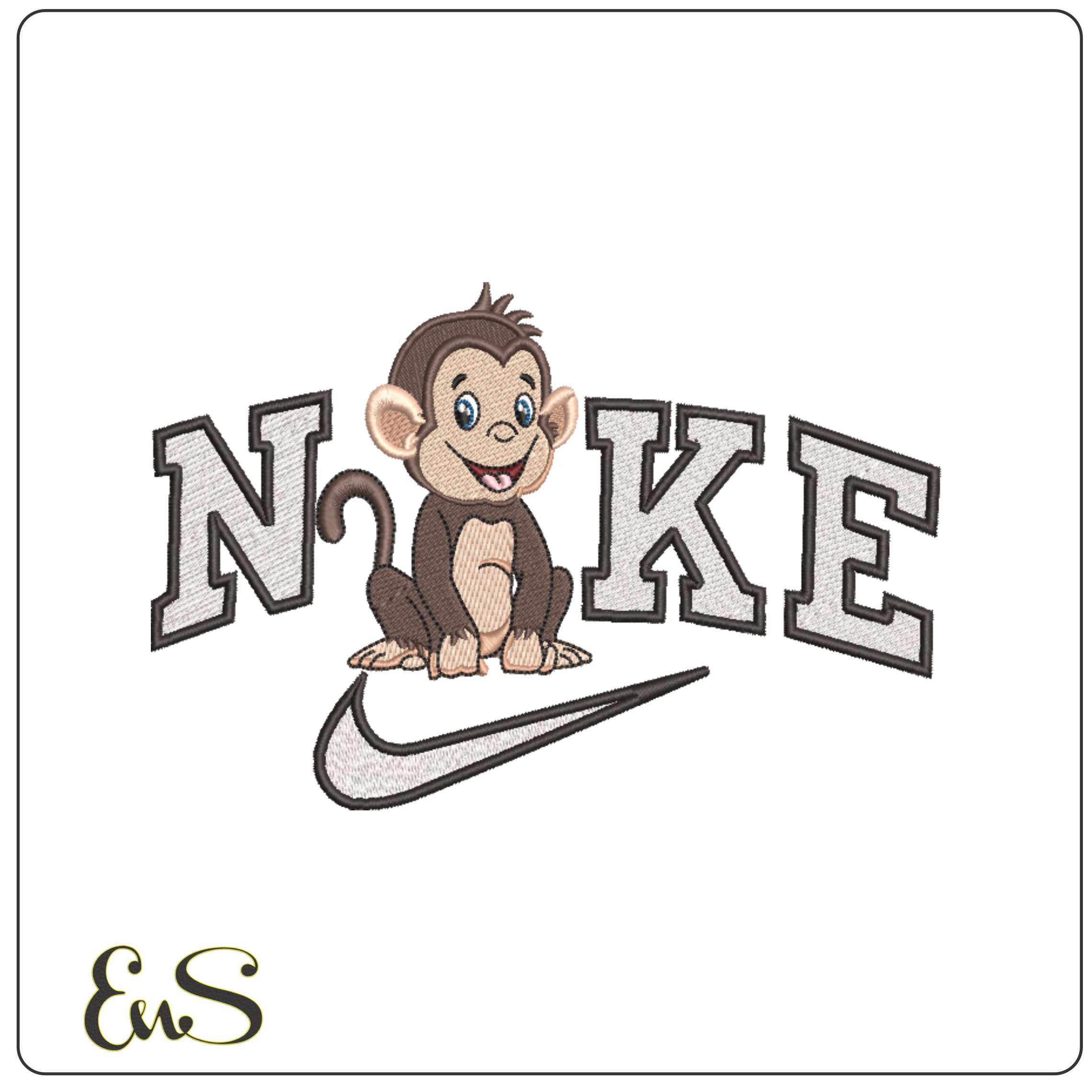 Nike The Cheeky Monkey- Elegant embroidery design file - instant download