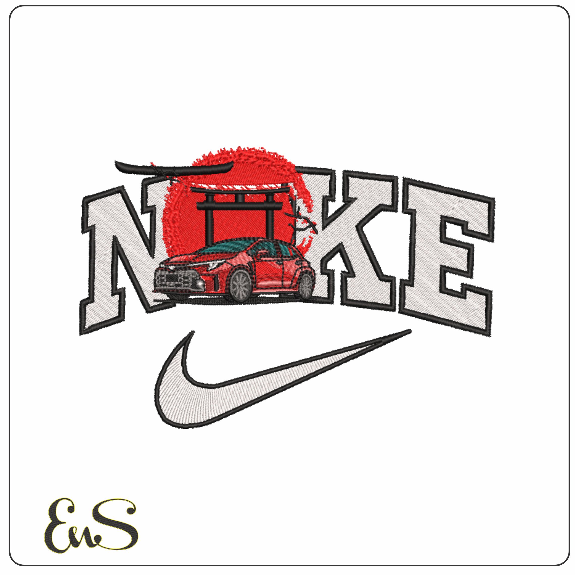 Nike Toyota Corolla GR in Japanese Scene- Elegant embroidery design file - instant download