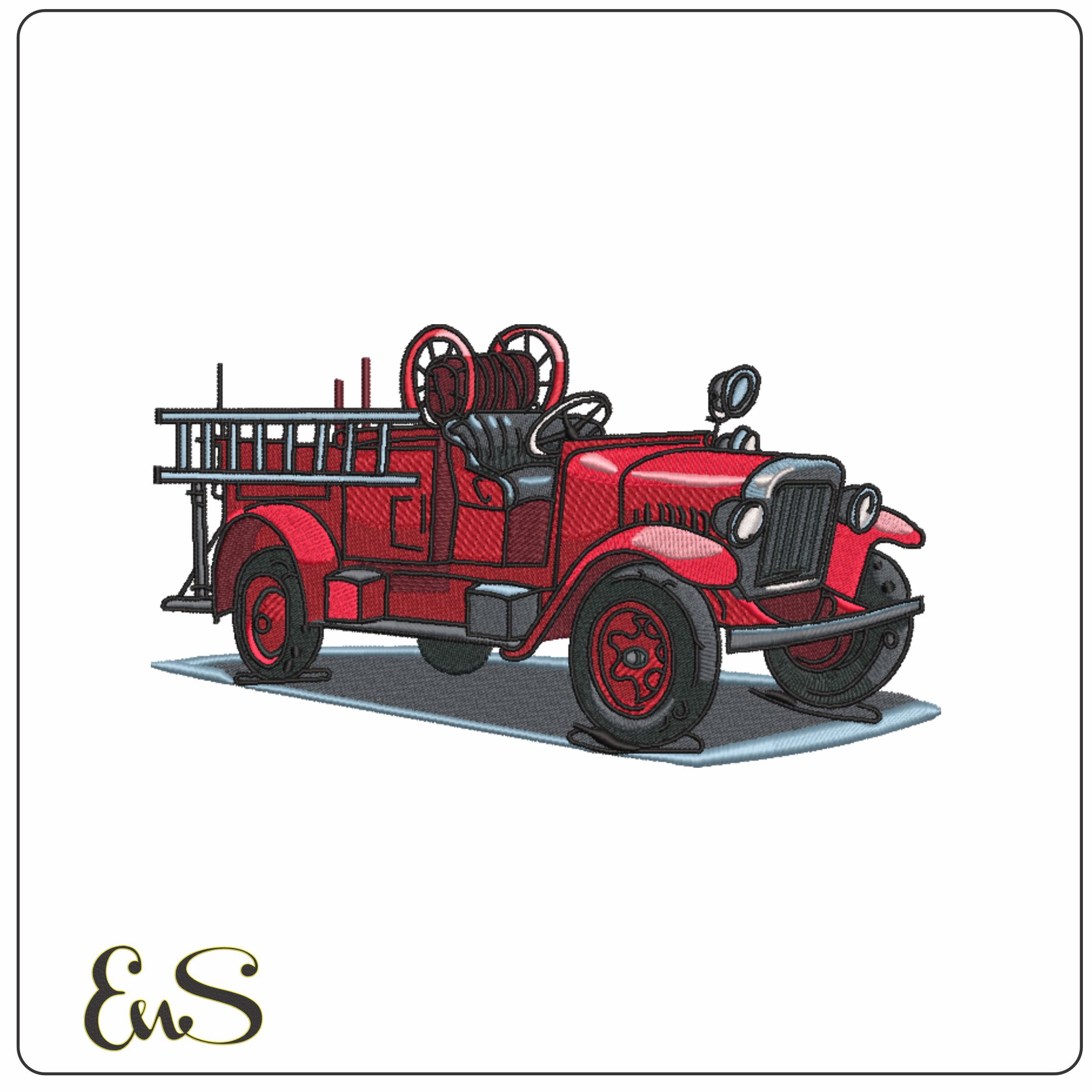 Old Fashioned Fire Engine- Elegant embroidery design file - instant download