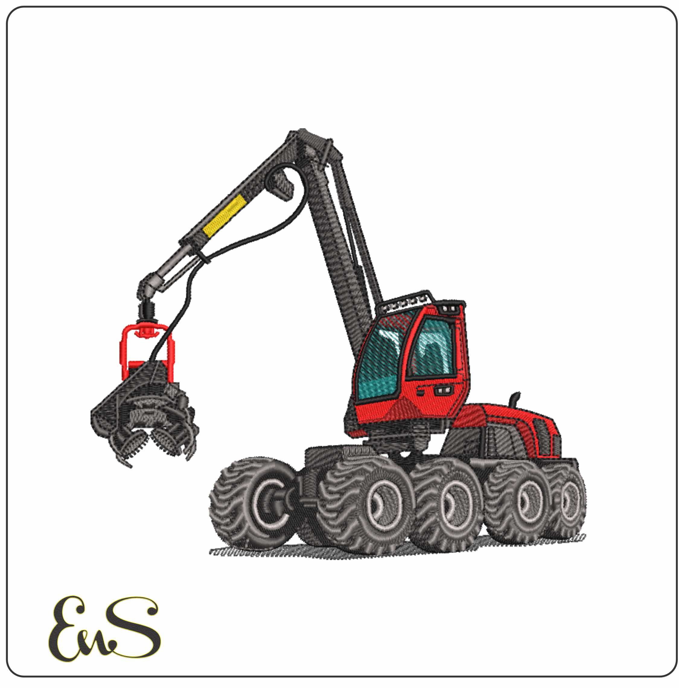 Stump Muncher Tractor- Elegant embroidery design file - instant download