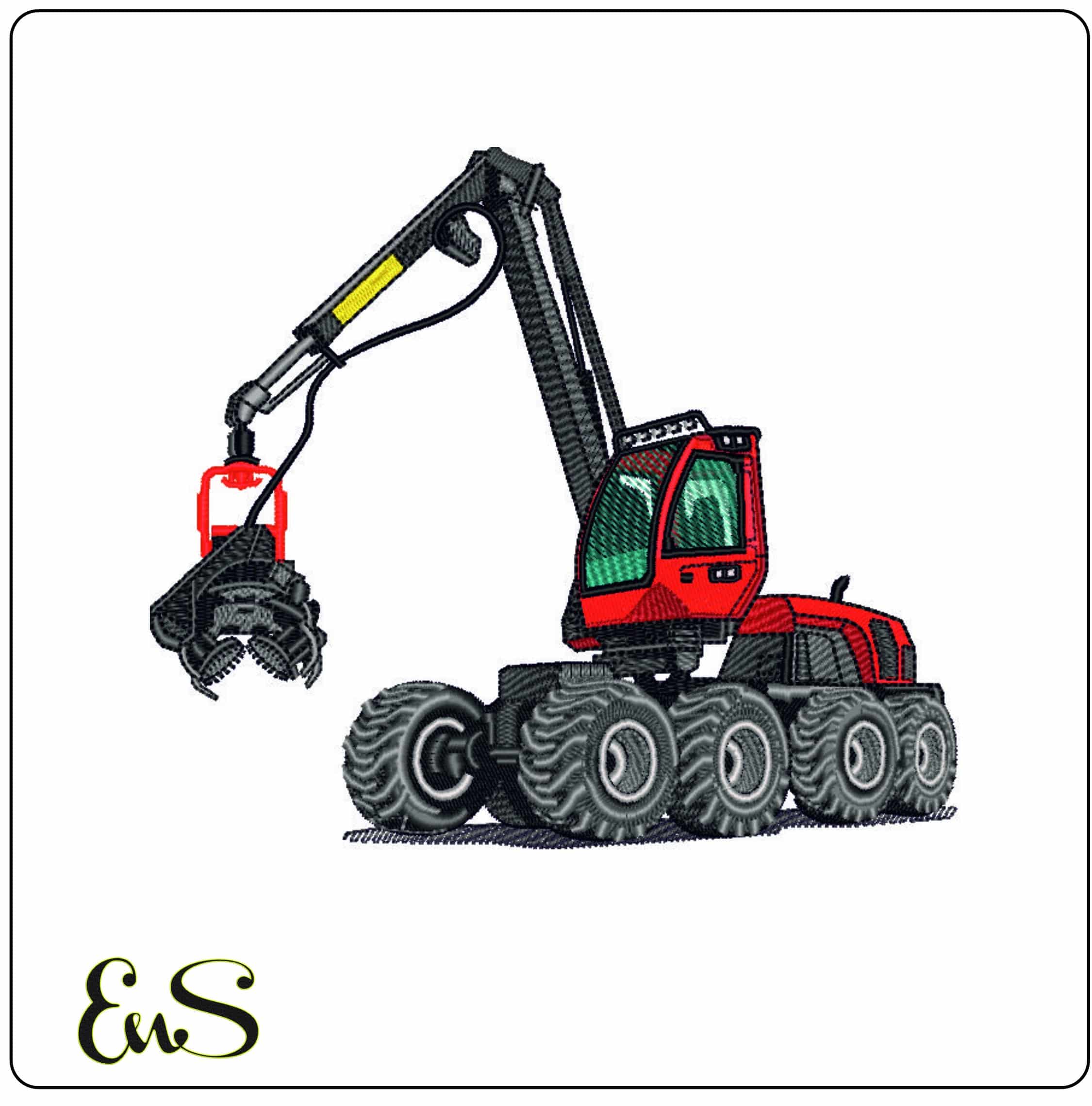Stump Muncher Tractor- Elegant embroidery design file - instant download