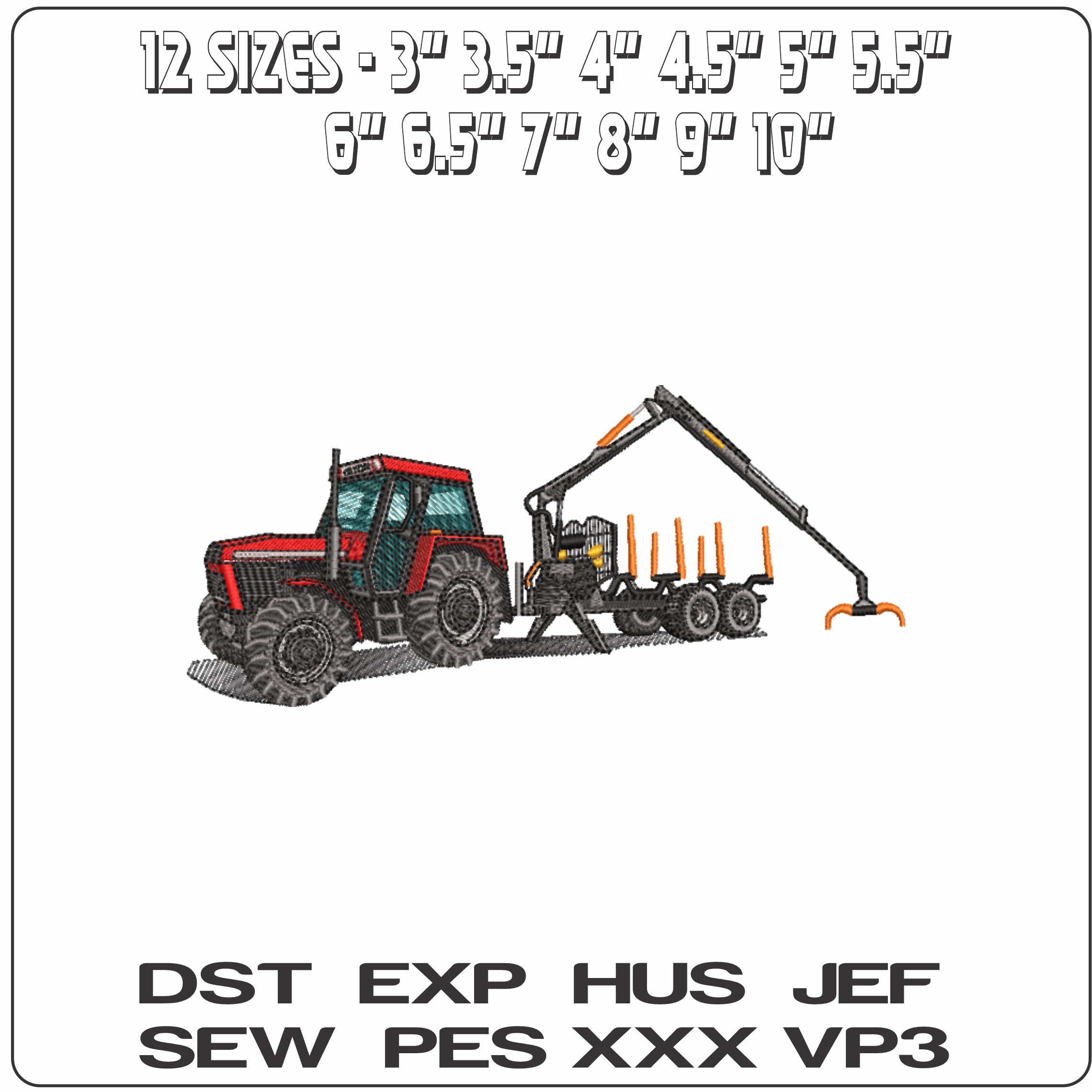 Tractor with Log grabber and hauler- Elegant embroidery design file - instant download