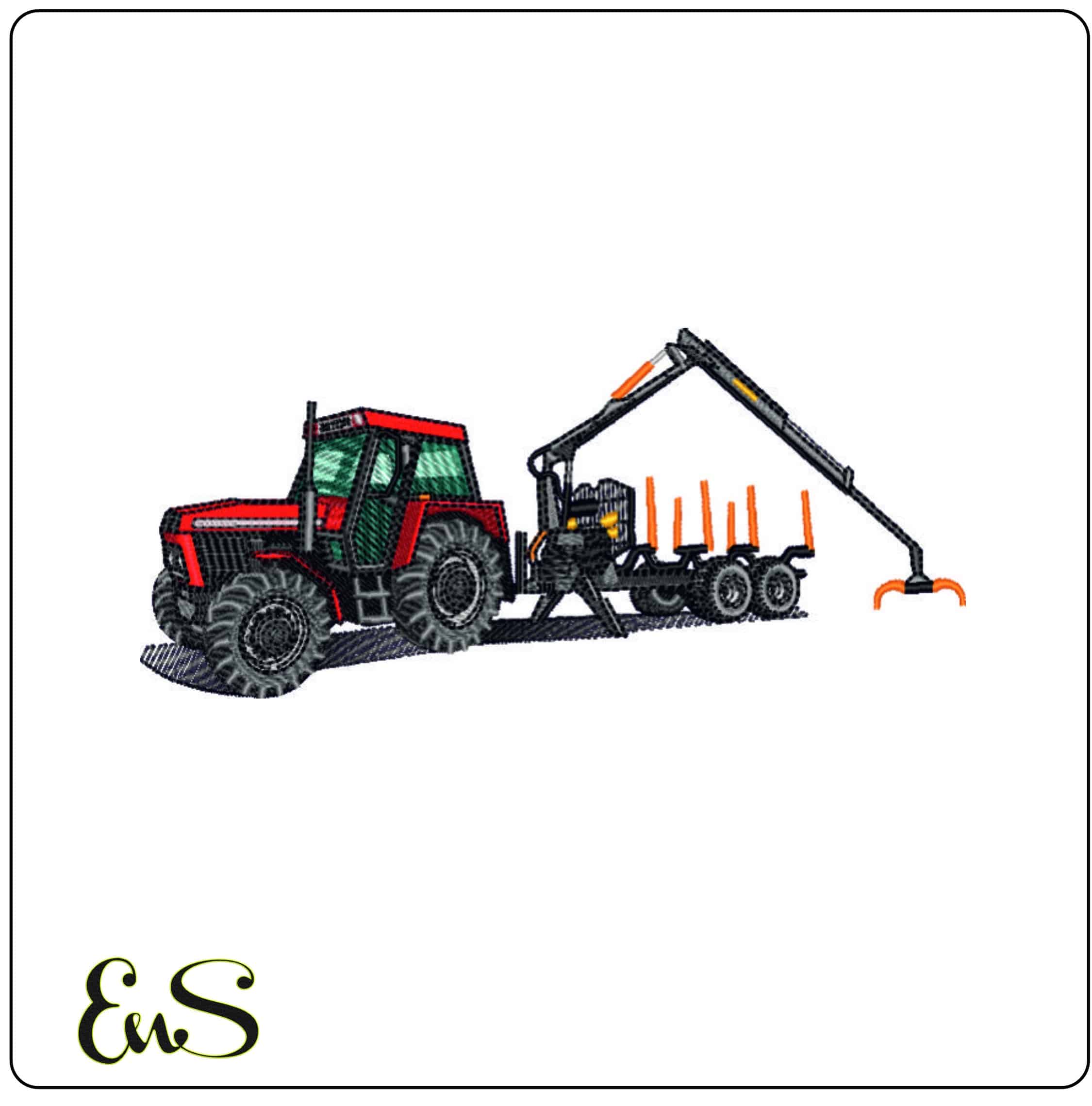 Tractor with Log grabber and hauler- Elegant embroidery design file - instant download