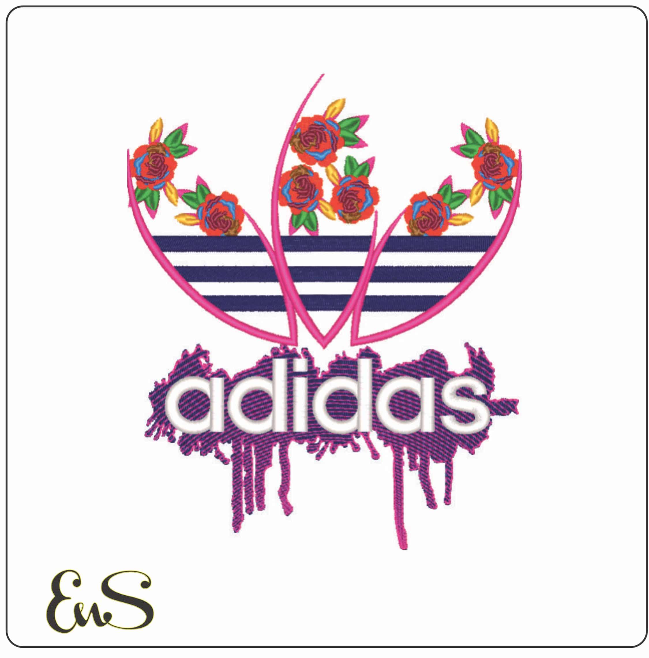 Adidas with Flowers Logo - Elegant embroidery design file - instant download