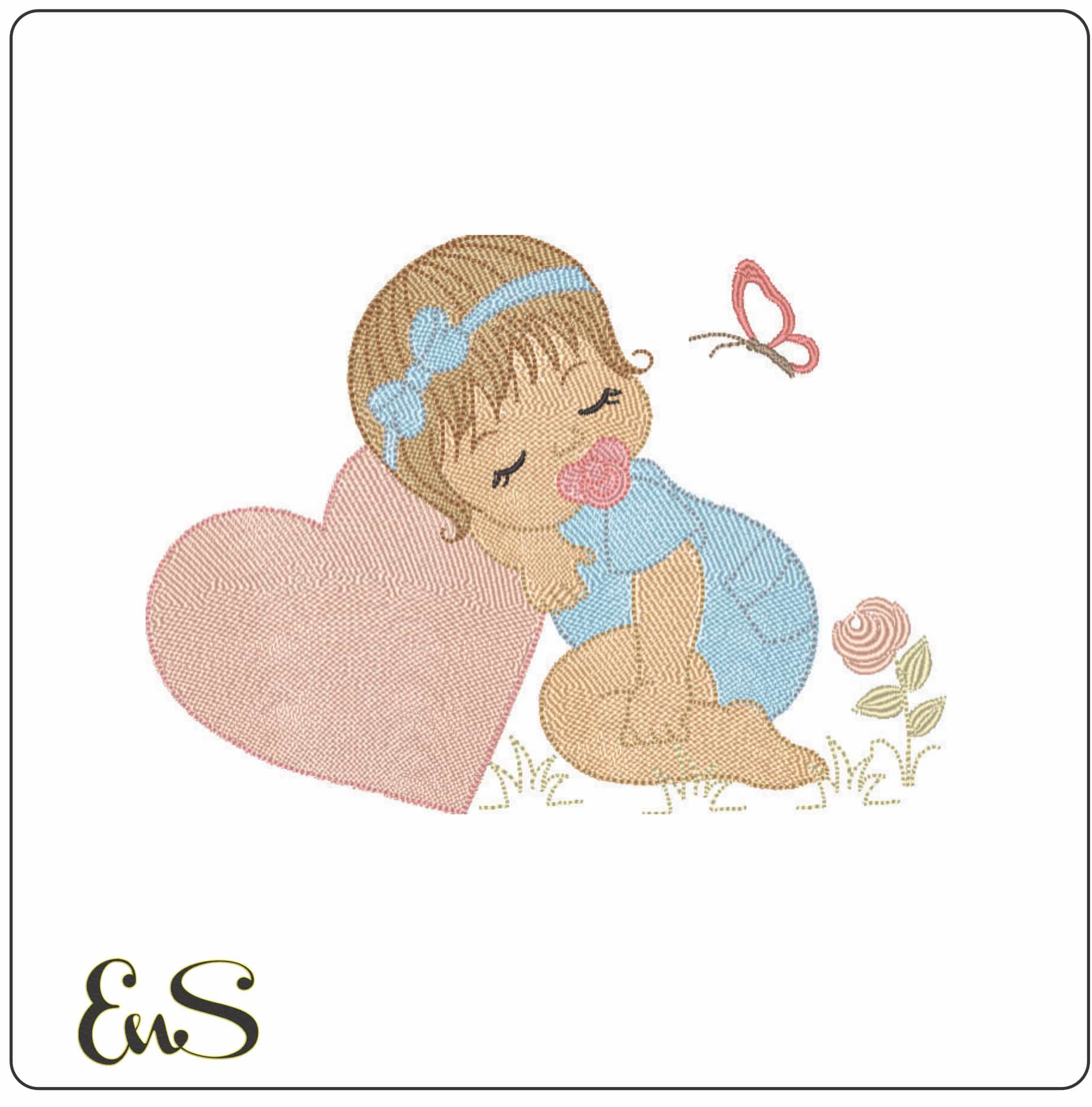 Baby Sleeping Heart - Elegant embroidery design file - instant download