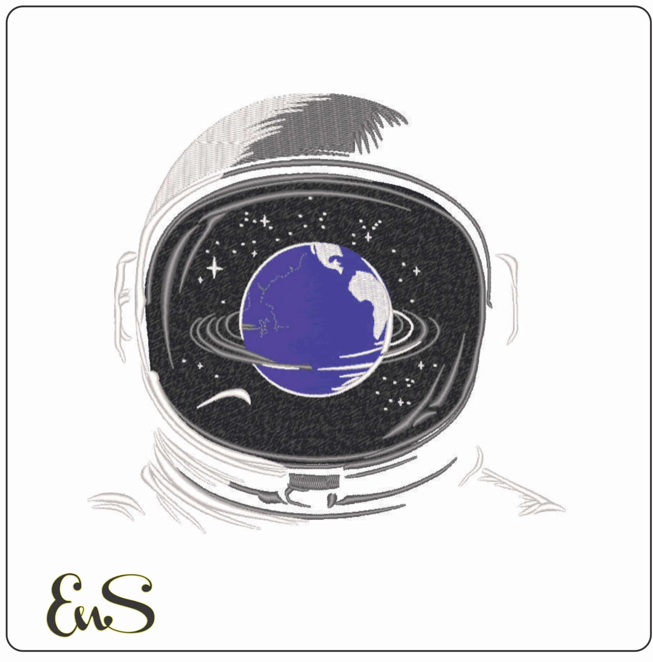 Astronaut Helmet with World in Space - Elegant embroidery design file - instant download