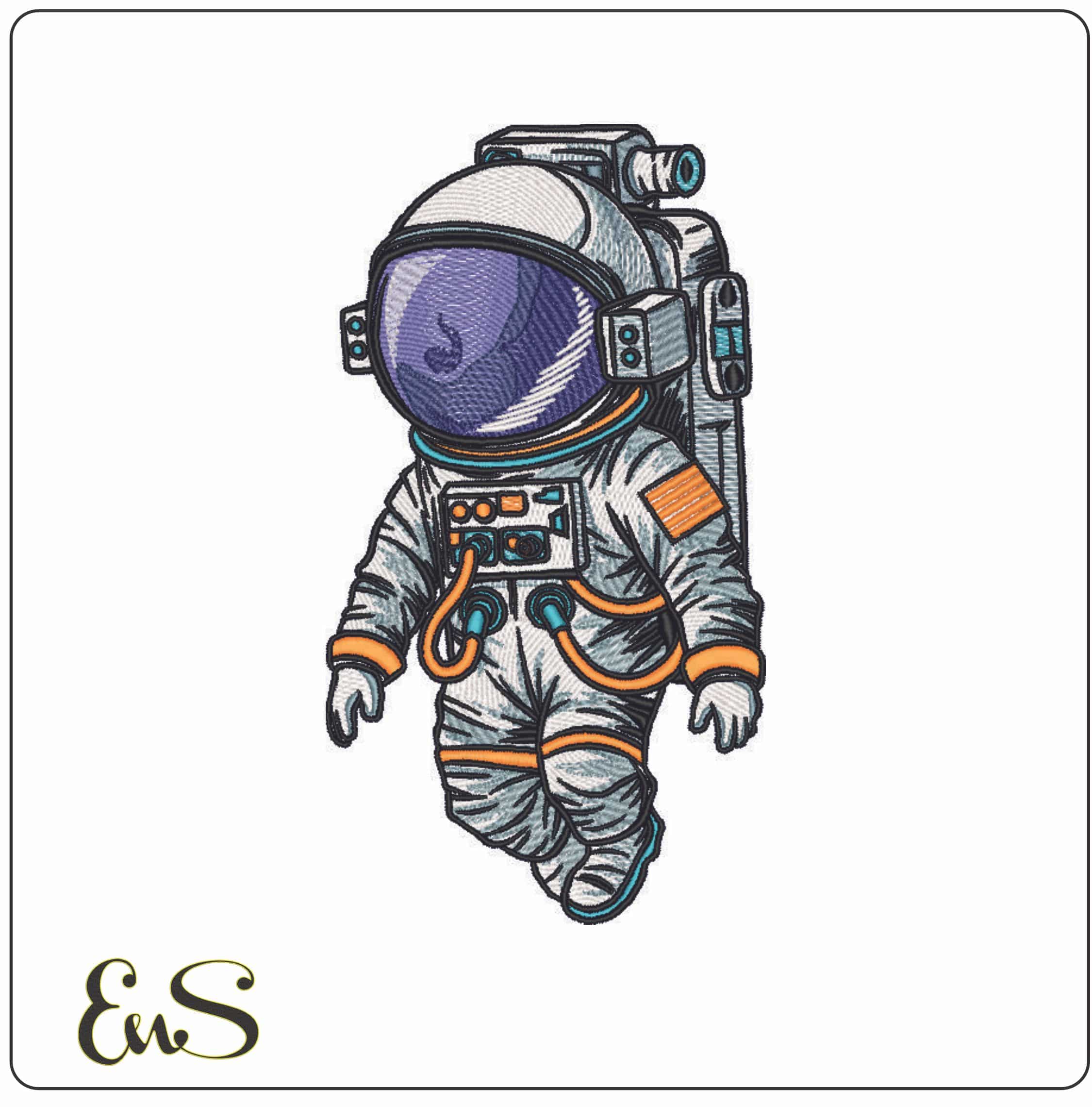 Astronaut in Space - Elegant embroidery design file - instant download