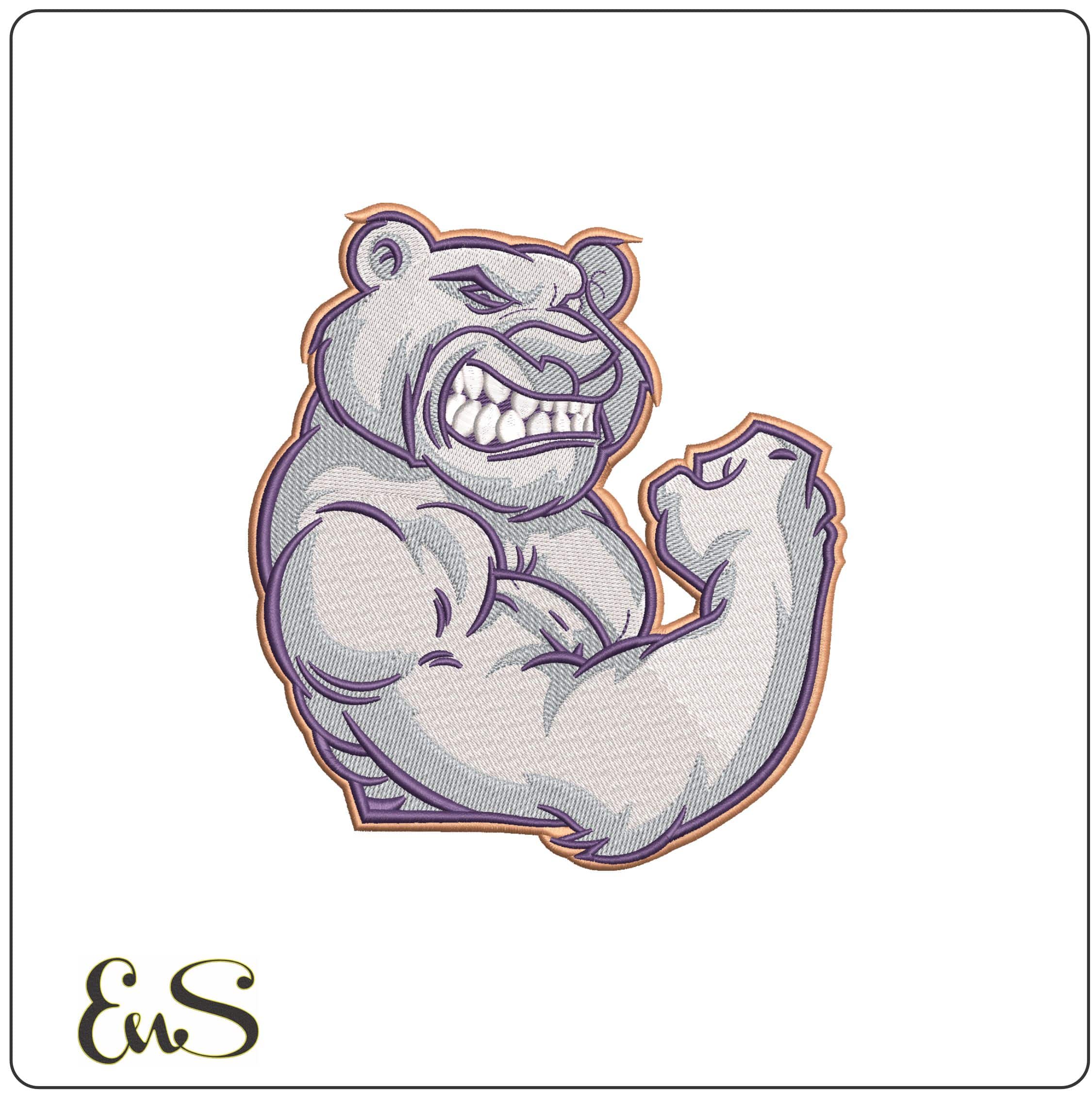 Bear Flexing Mascot- Elegant embroidery design file - instant download