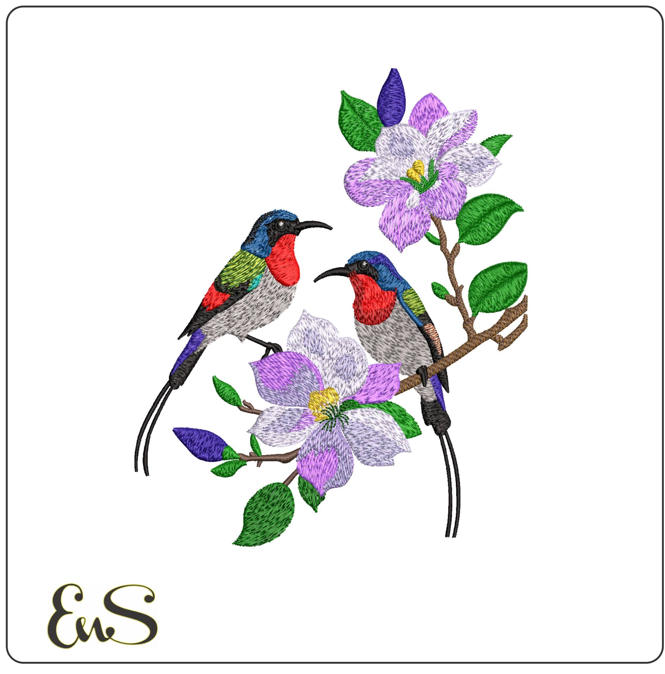 Birds and flowers- Elegant embroidery design file - instant download