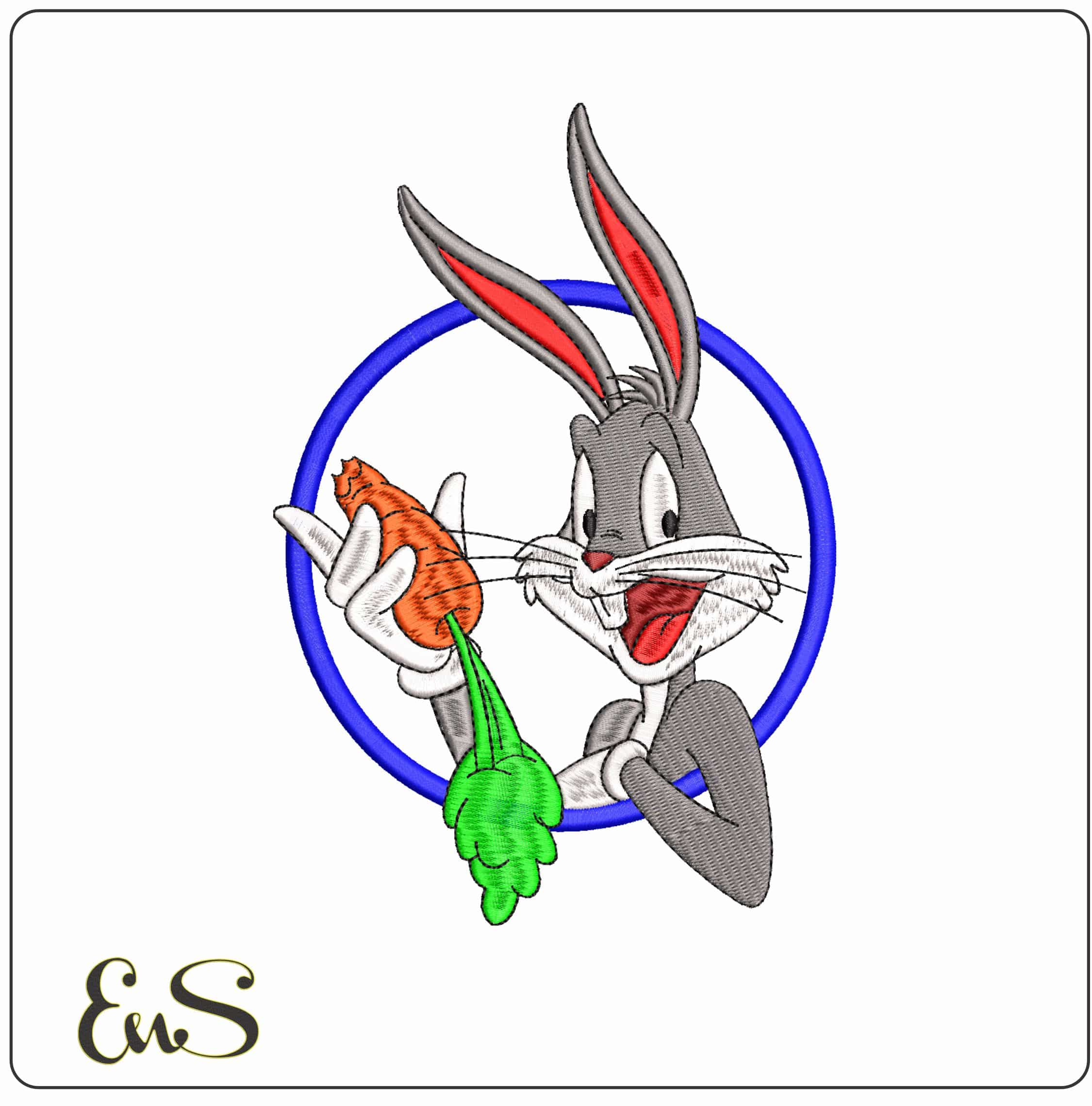 Buggs Bunny Eating Carrot through Loop- Elegant embroidery design file - instant download