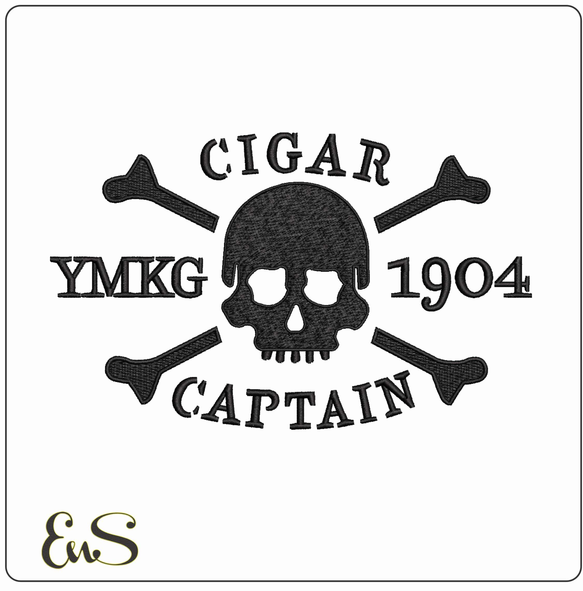 Captains Cigars Skull and Cross bones- Elegant embroidery design file - instant download