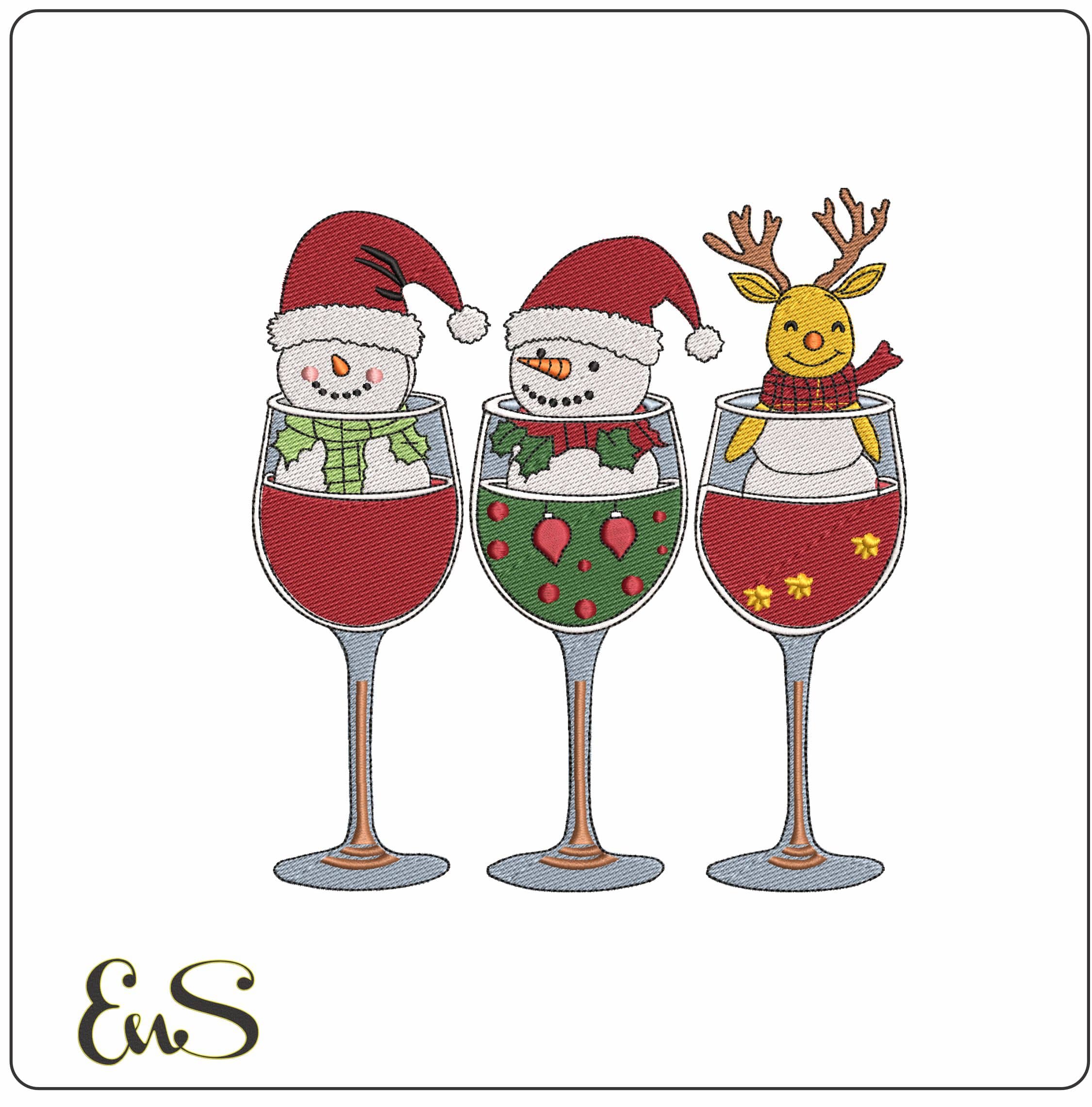 Christmas Snowman Drinks- Elegant embroidery design file - instant download