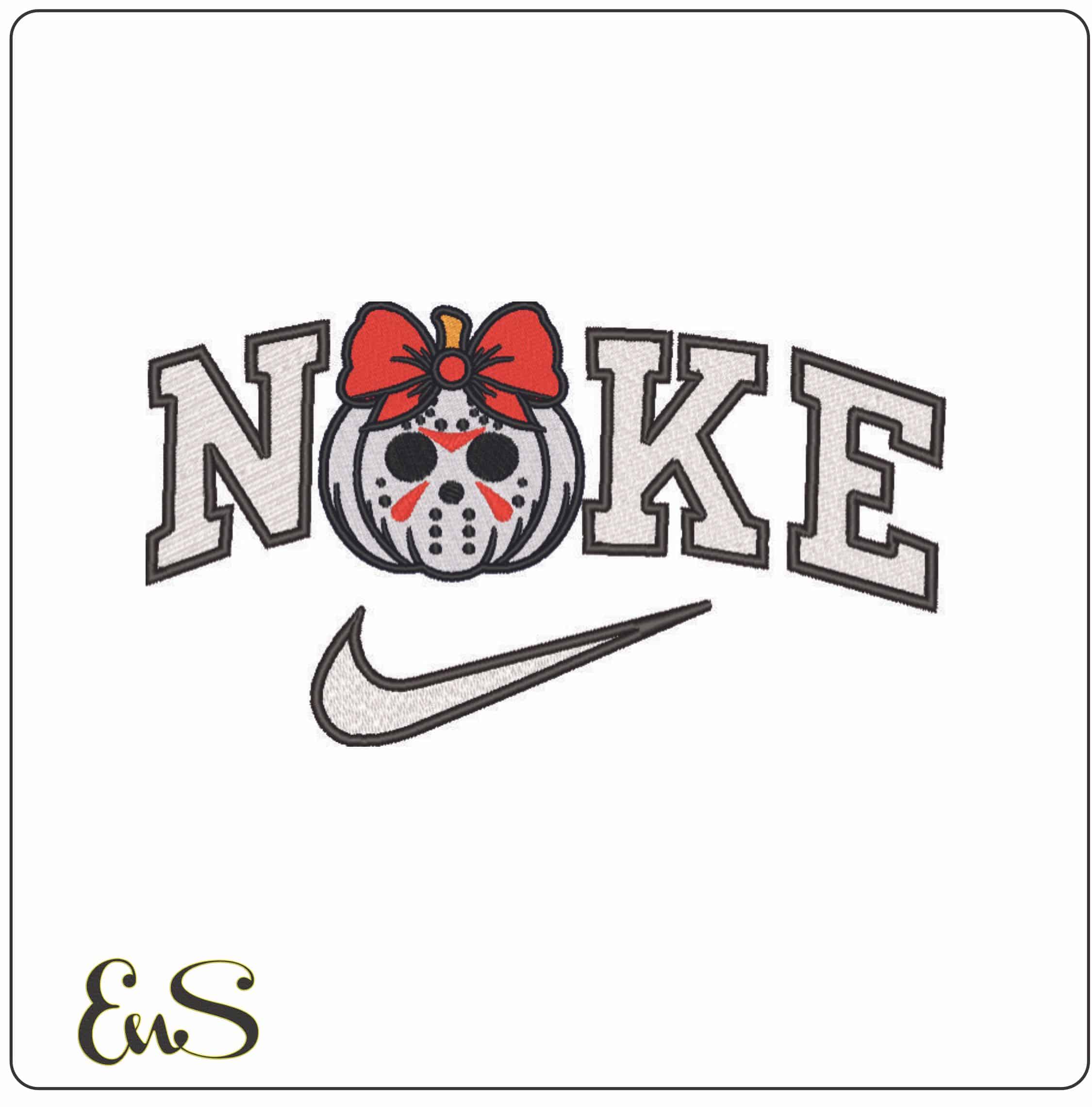 Nike Scream Face Pumpkin with Bow - Elegant embroidery design file - instant download