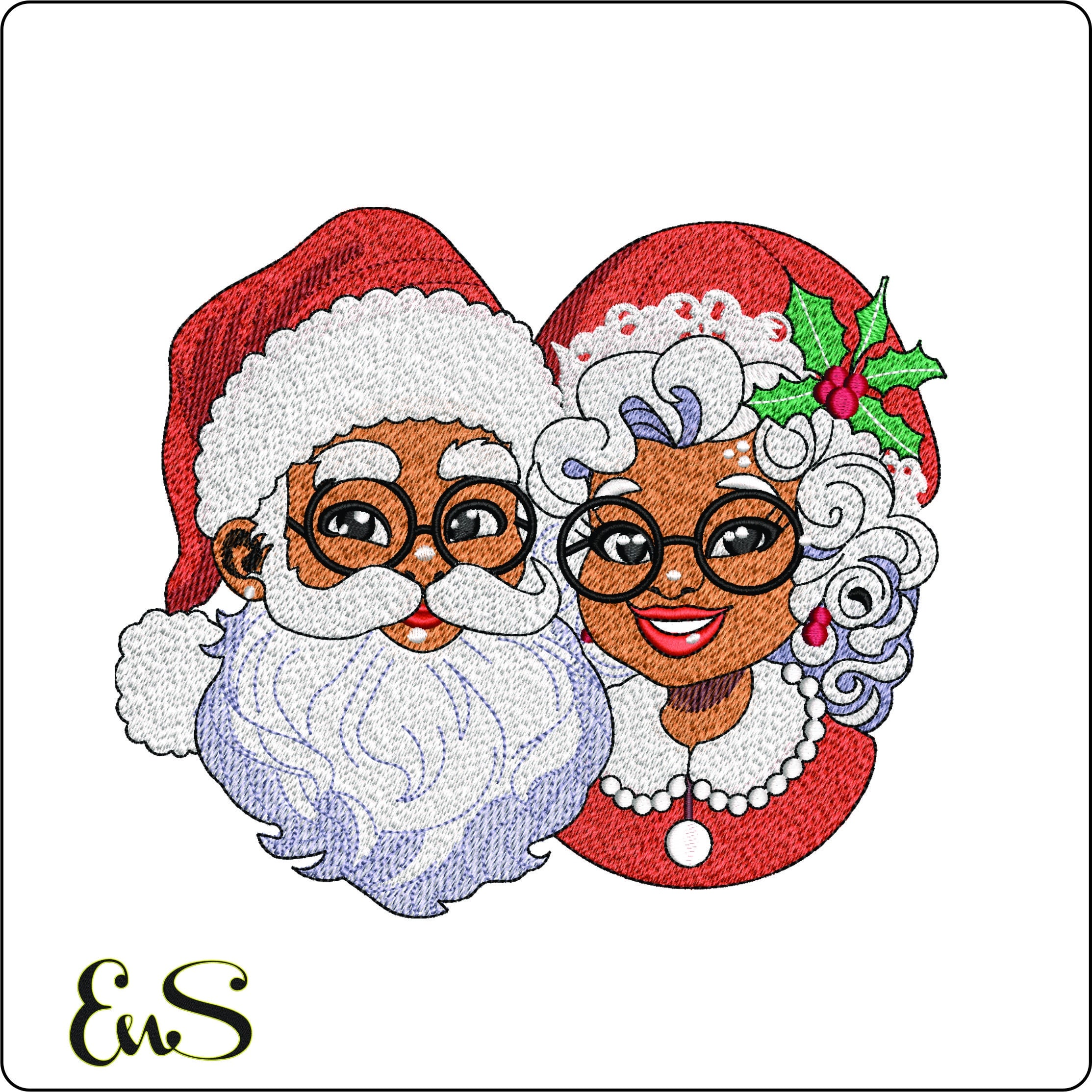 Mr and Mrs Black Santa - Elegant embroidery design file - instant download